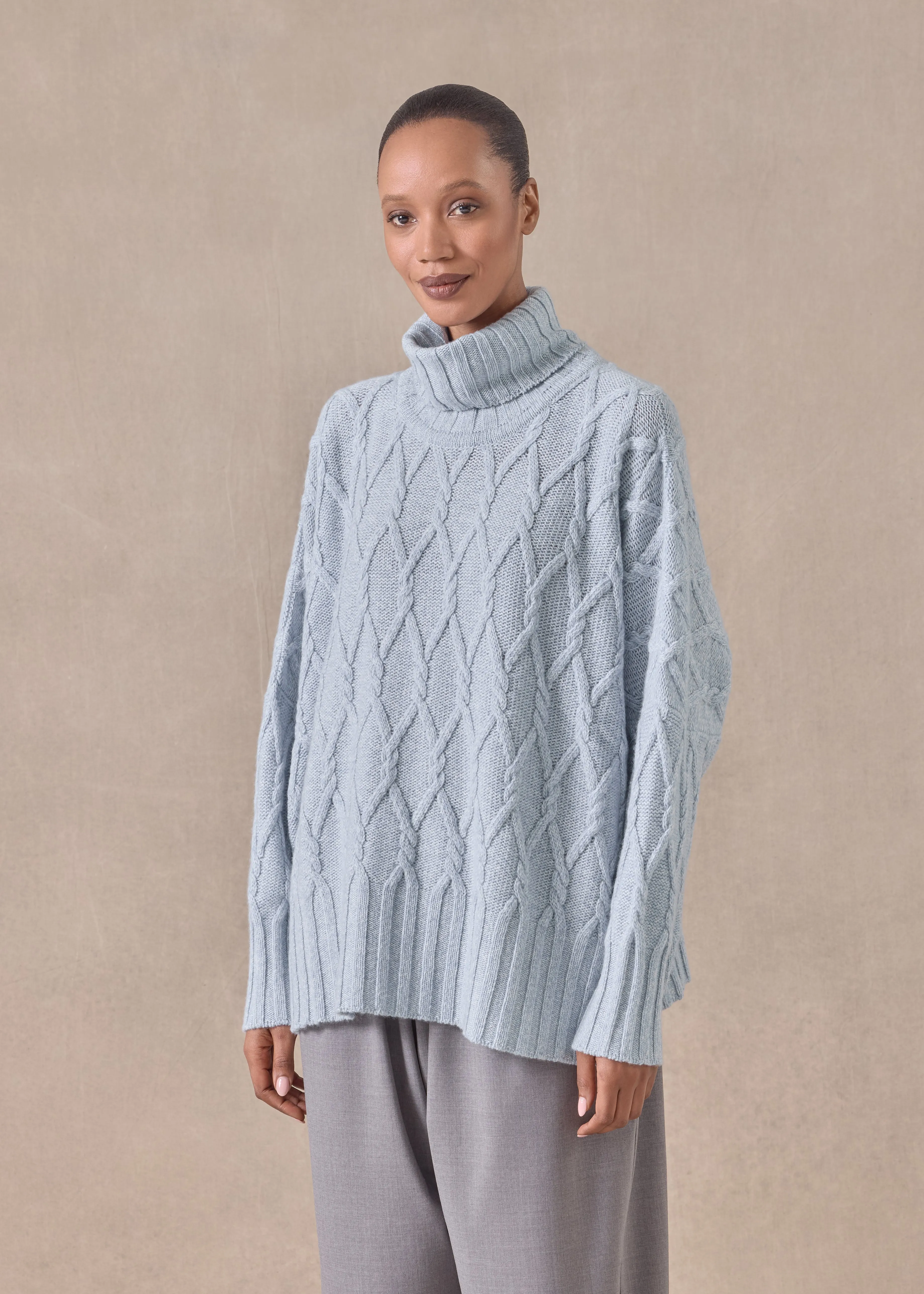 cashmere roll neck sweater - mid plus (woadblue) sold by eskandar product image thumbnail 2