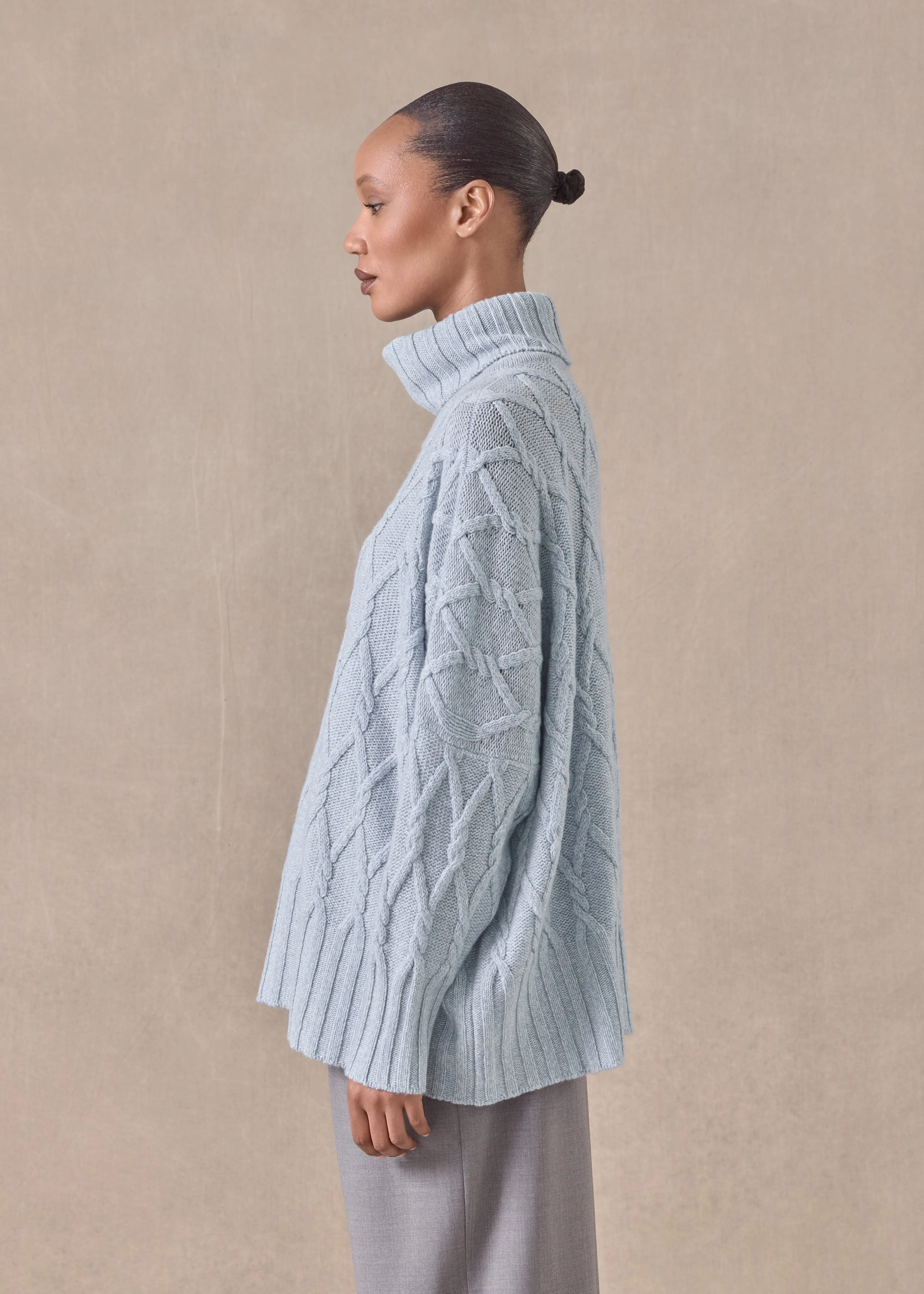 cashmere roll neck sweater - mid plus (woadblue) sold by eskandar product image thumbnail 3