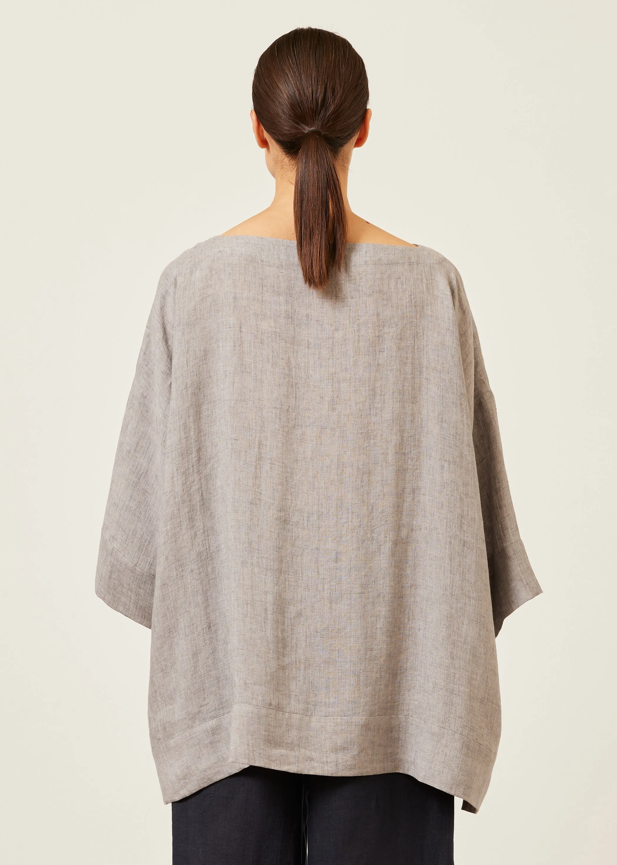 linen scoop neck 3/4 sleeve top with hem bands - long sold by eskandar product image thumbnail 3