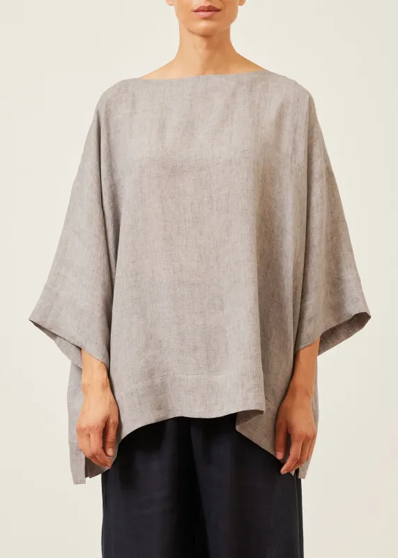 linen scoop neck 3/4 sleeve top with hem bands - long sold by eskandar