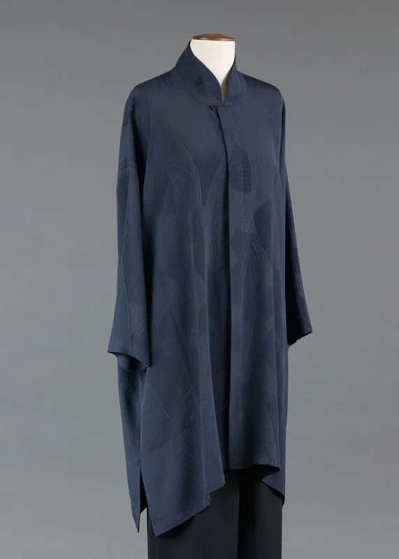 silk wide a-line shirt with chinese collar - very long with slits sold by eskandar