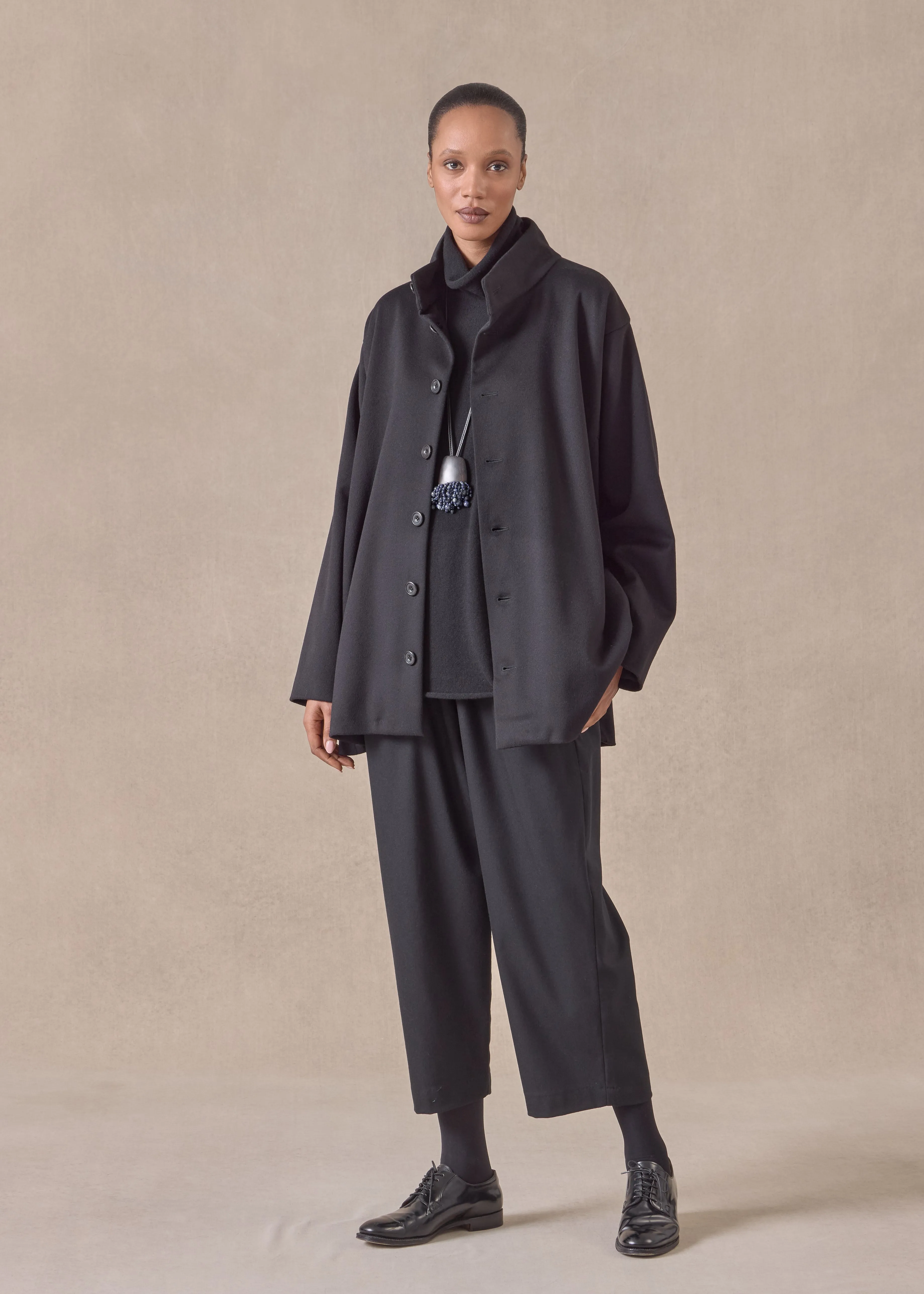 wool cashmere mix high neck caucasus coat - long (black) sold by eskandar