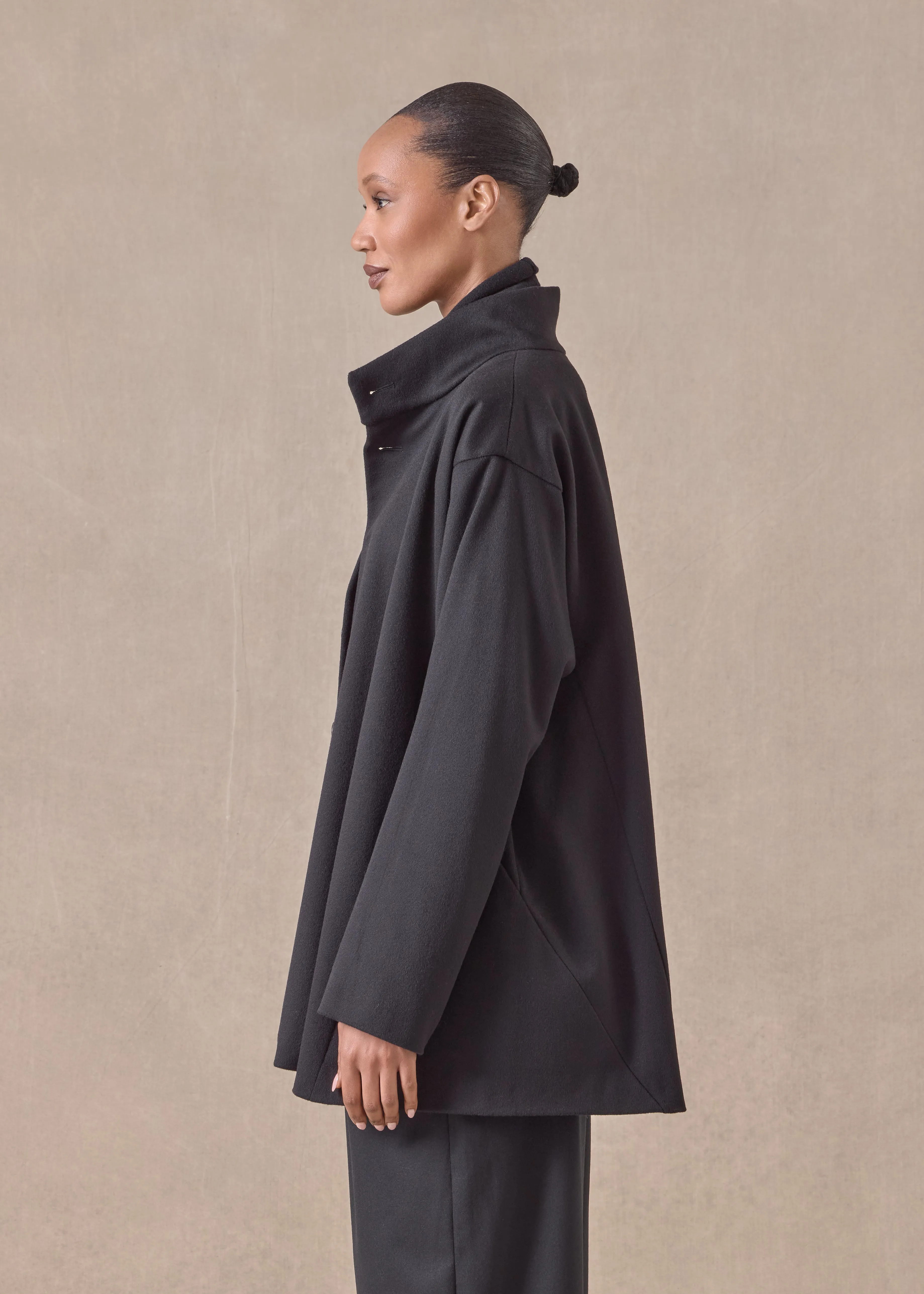 wool cashmere mix high neck caucasus coat - long (black) sold by eskandar product image thumbnail 3