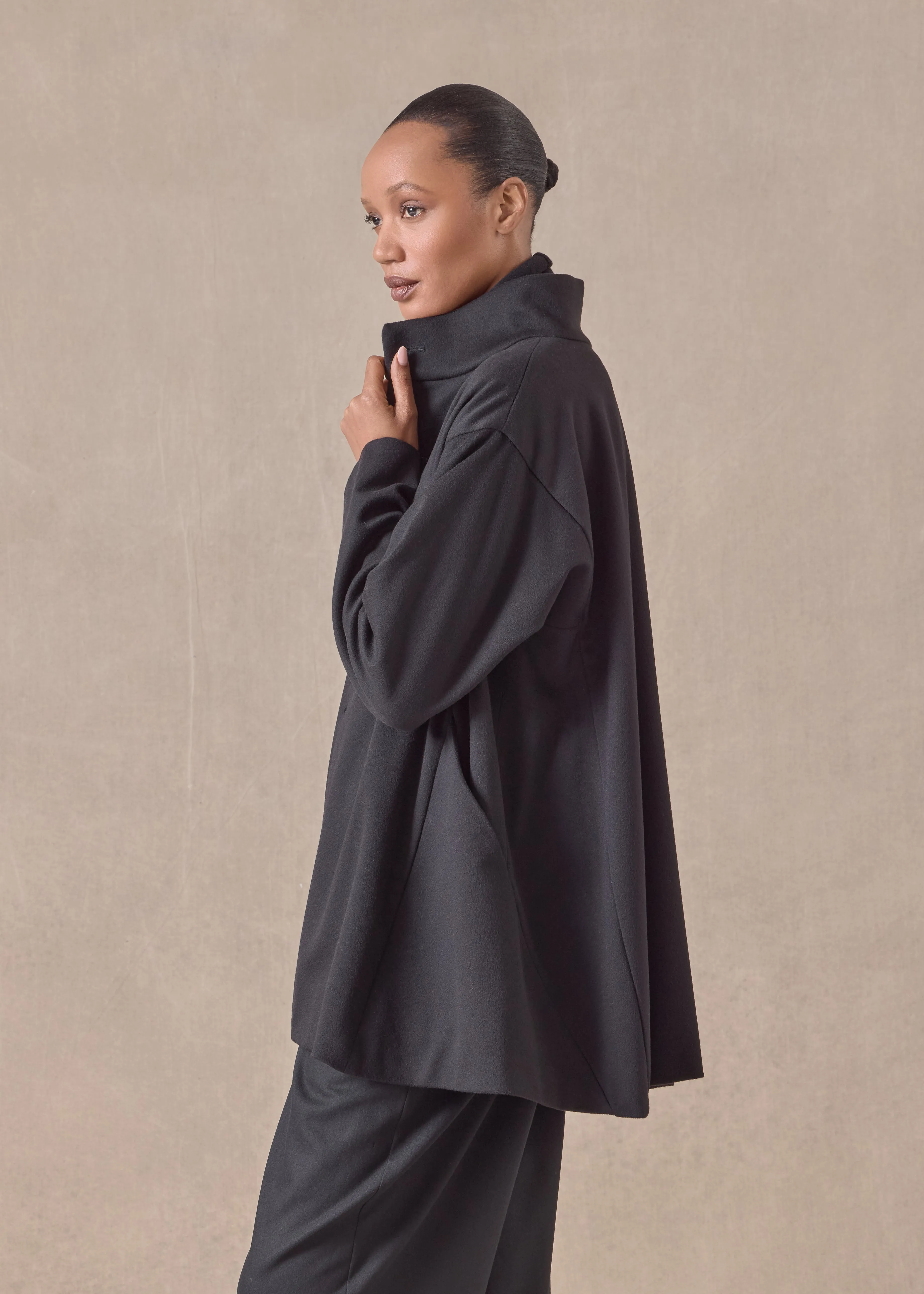 wool cashmere mix high neck caucasus coat - long (black) sold by eskandar product image thumbnail 4