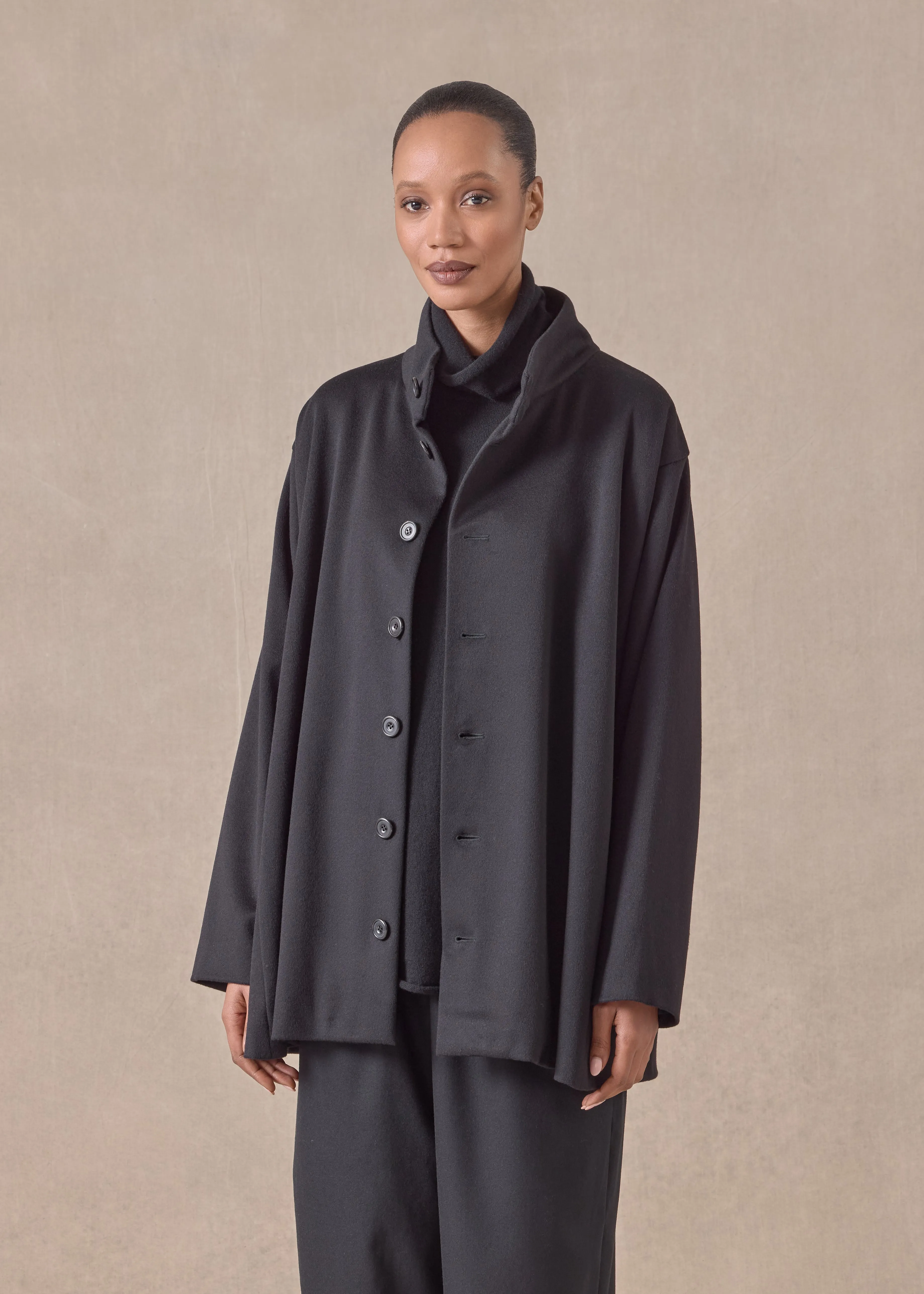 wool cashmere mix high neck caucasus coat - long (black) sold by eskandar product image thumbnail 2