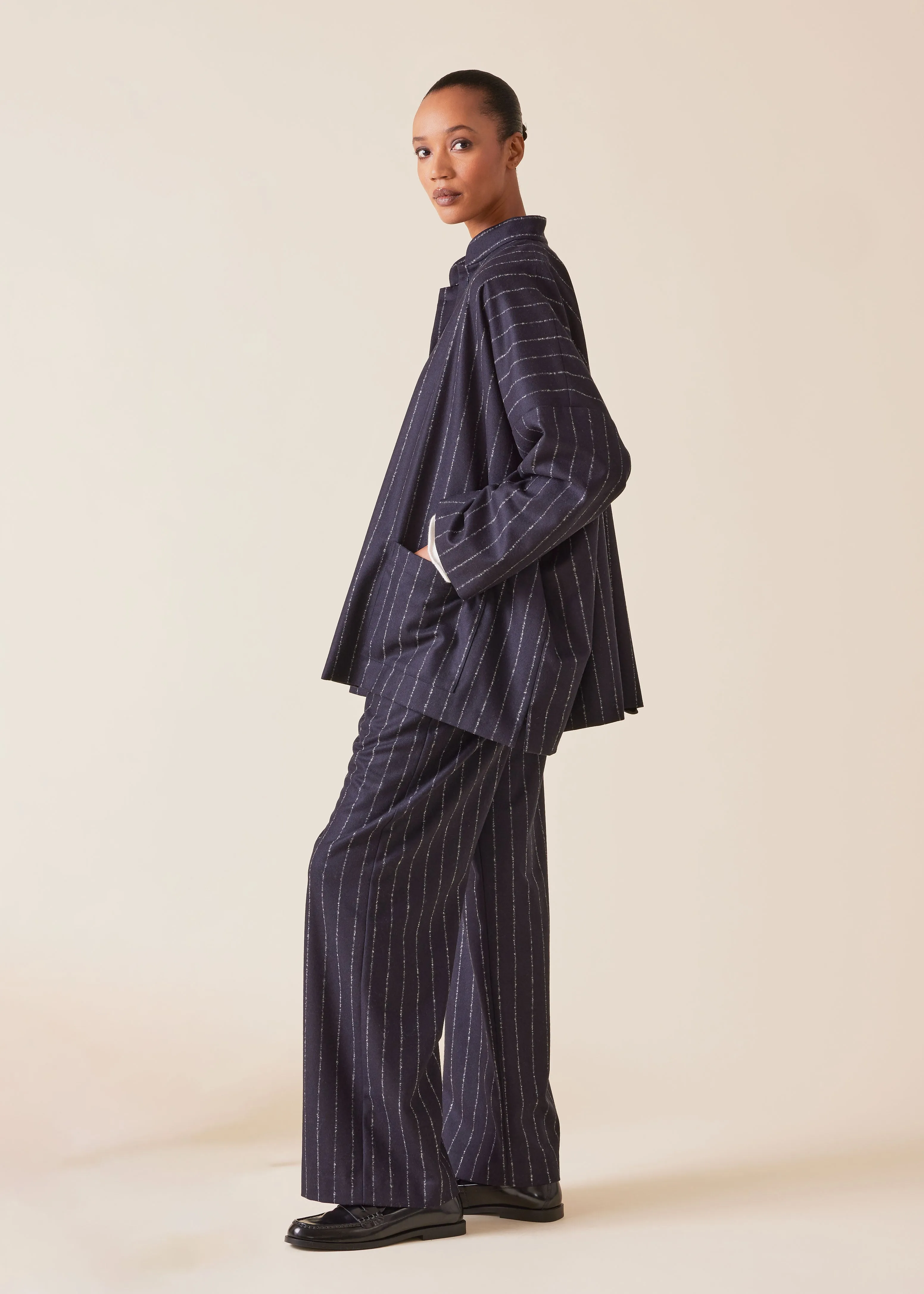 wool cashmere mix wide mandarin jacket - long sold by eskandar product image thumbnail 3