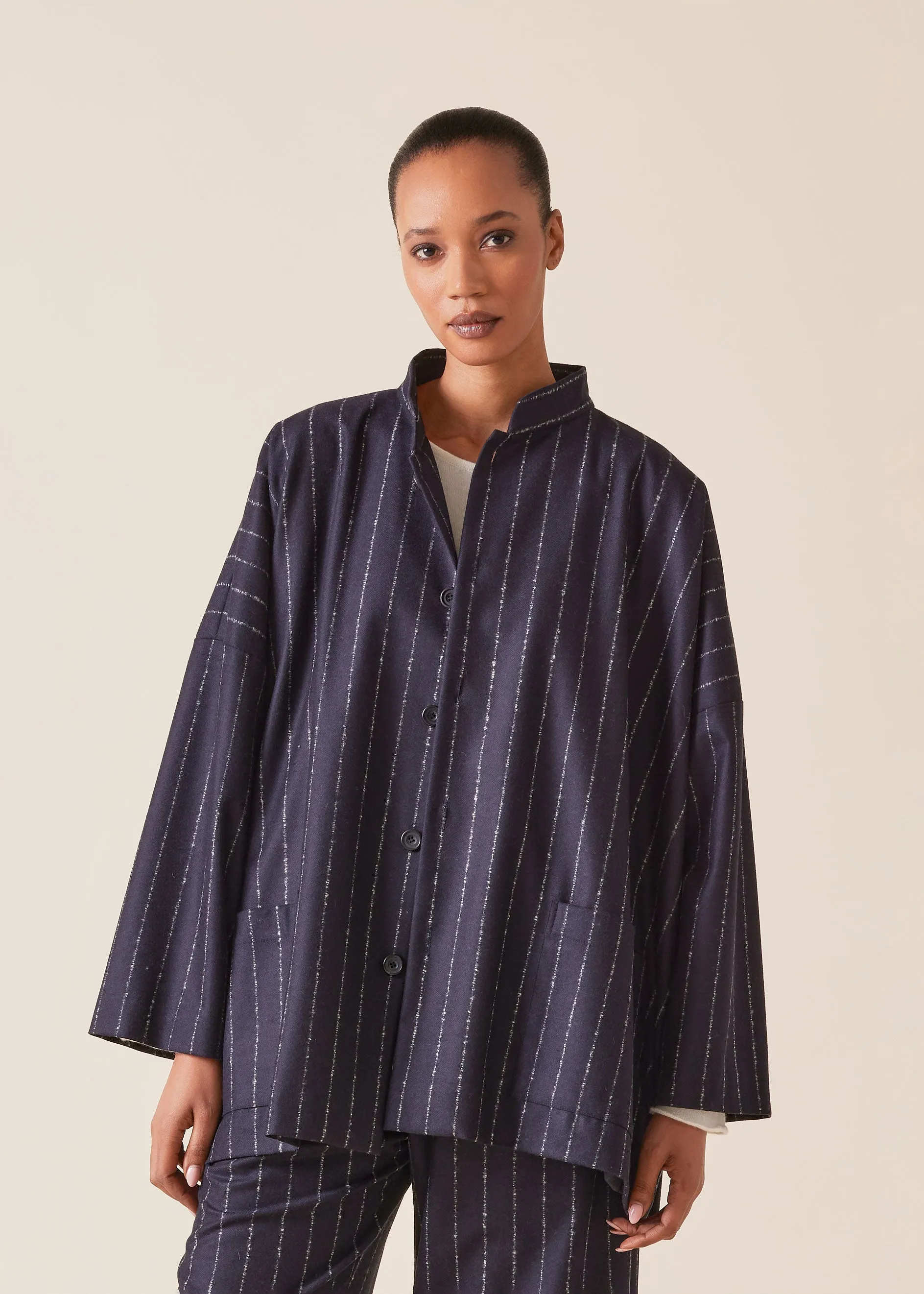 wool cashmere mix wide mandarin jacket - long sold by eskandar product image thumbnail 2