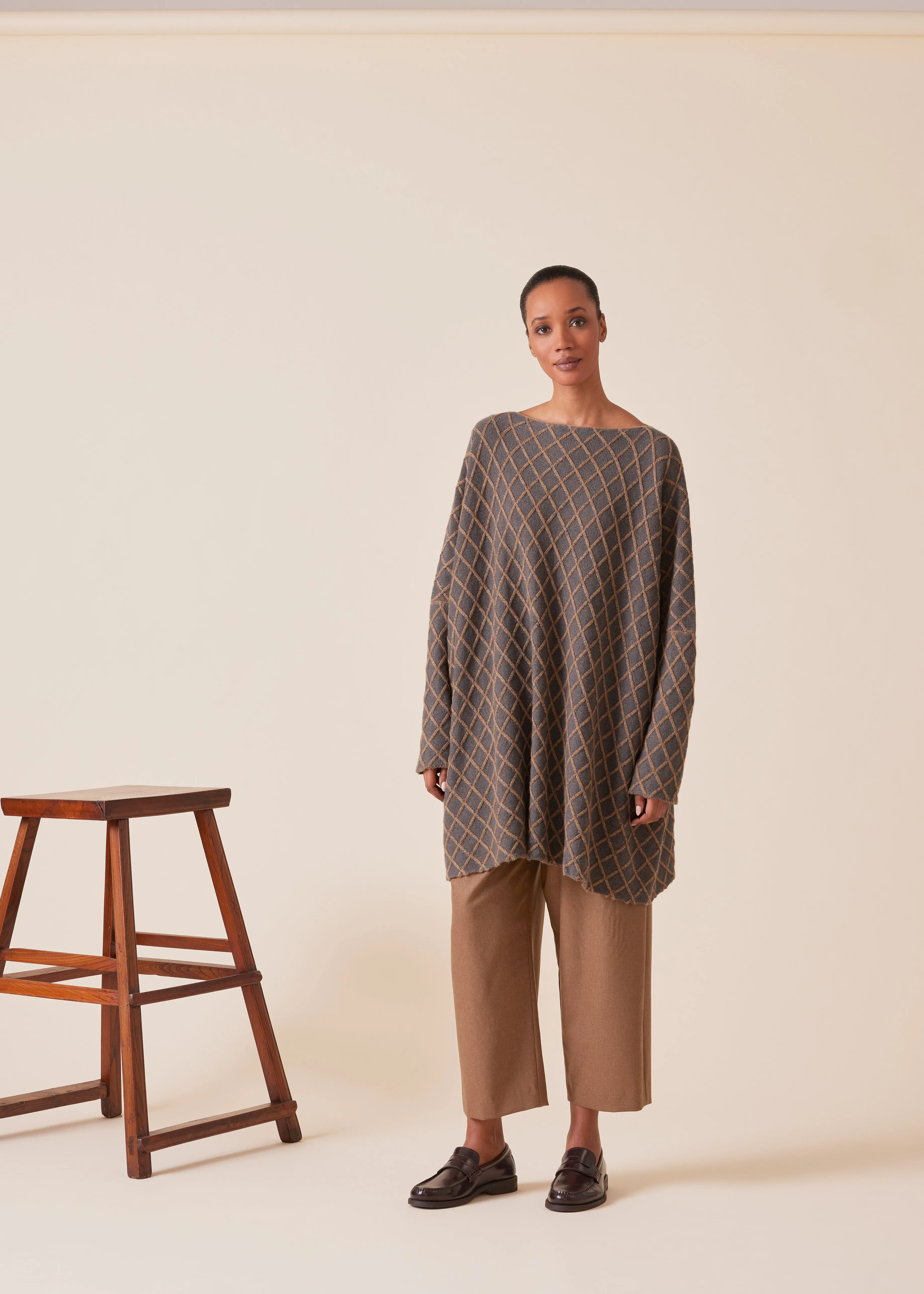 cashmere square slim sleeve sweater - long plus sold by eskandar