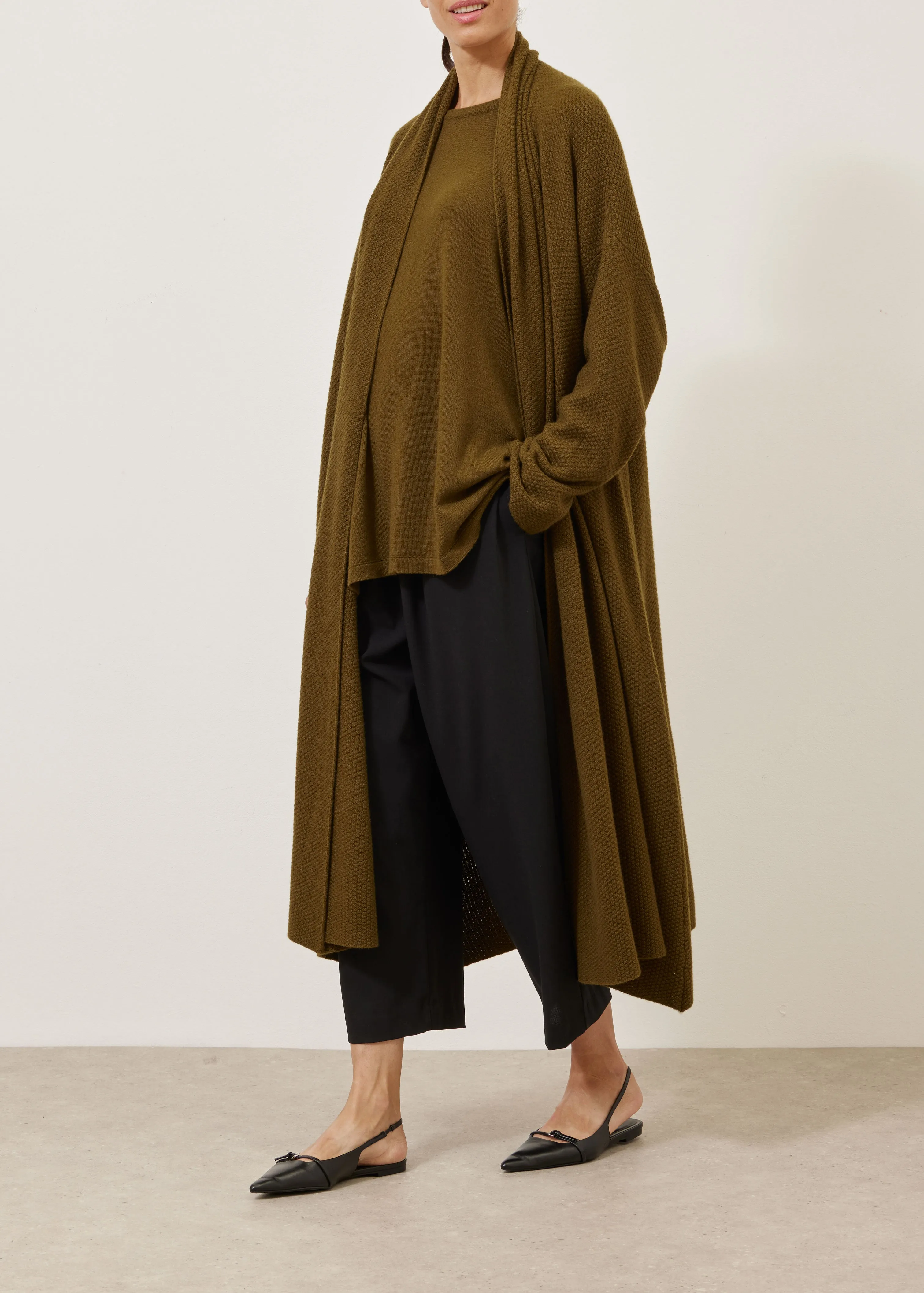 cashmere a-line scrunch shawl collar knit cardigan - 3/4 length sold by eskandar product image thumbnail 2