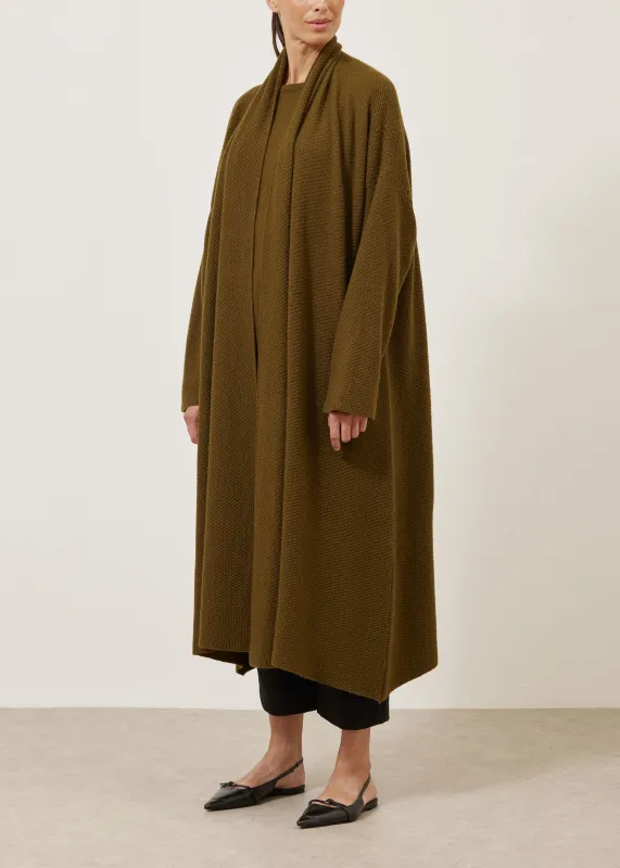 cashmere a-line scrunch shawl collar knit cardigan - 3/4 length sold by eskandar