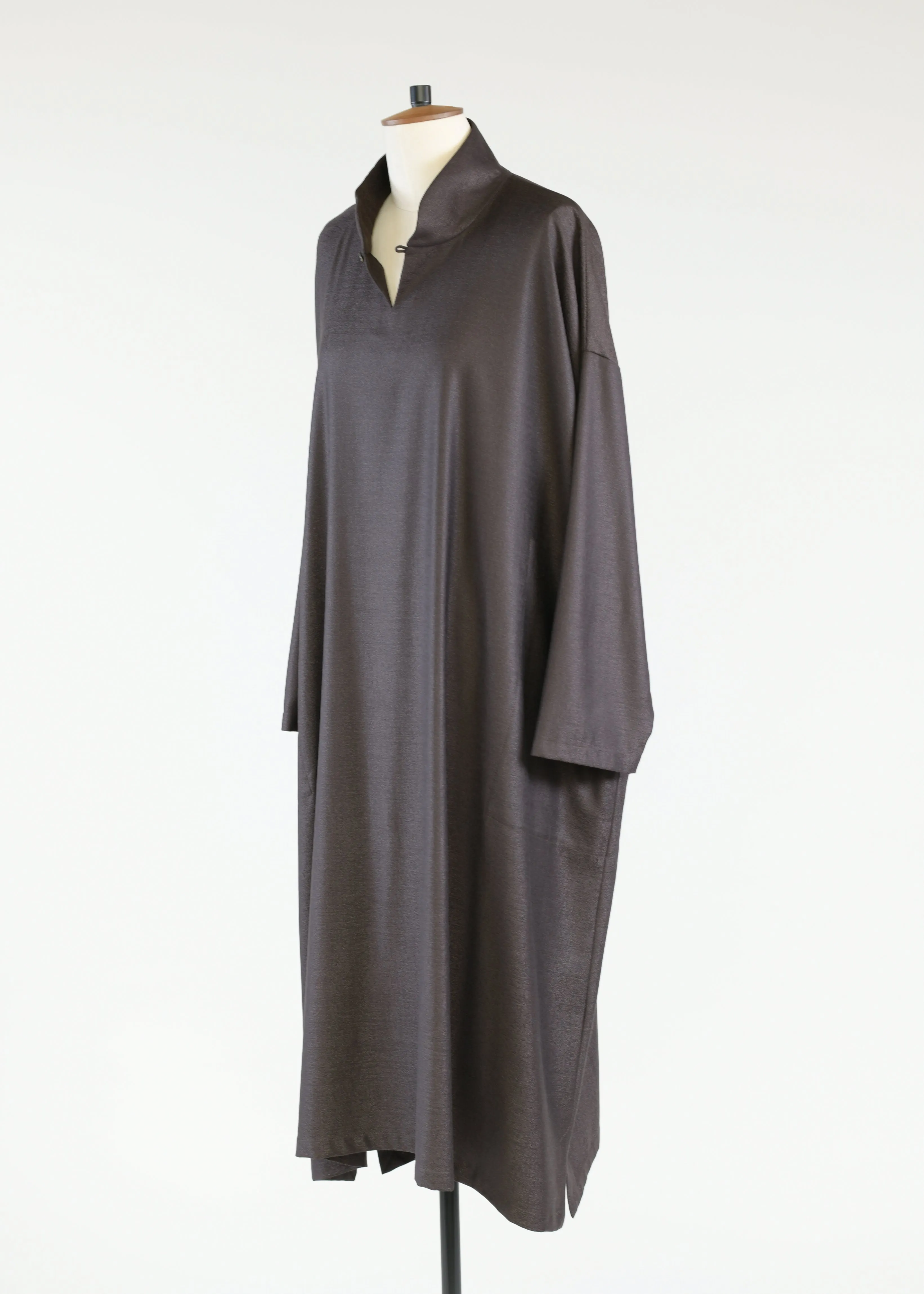 wool silk mix wide a-line dress with chinese collar sold by eskandar