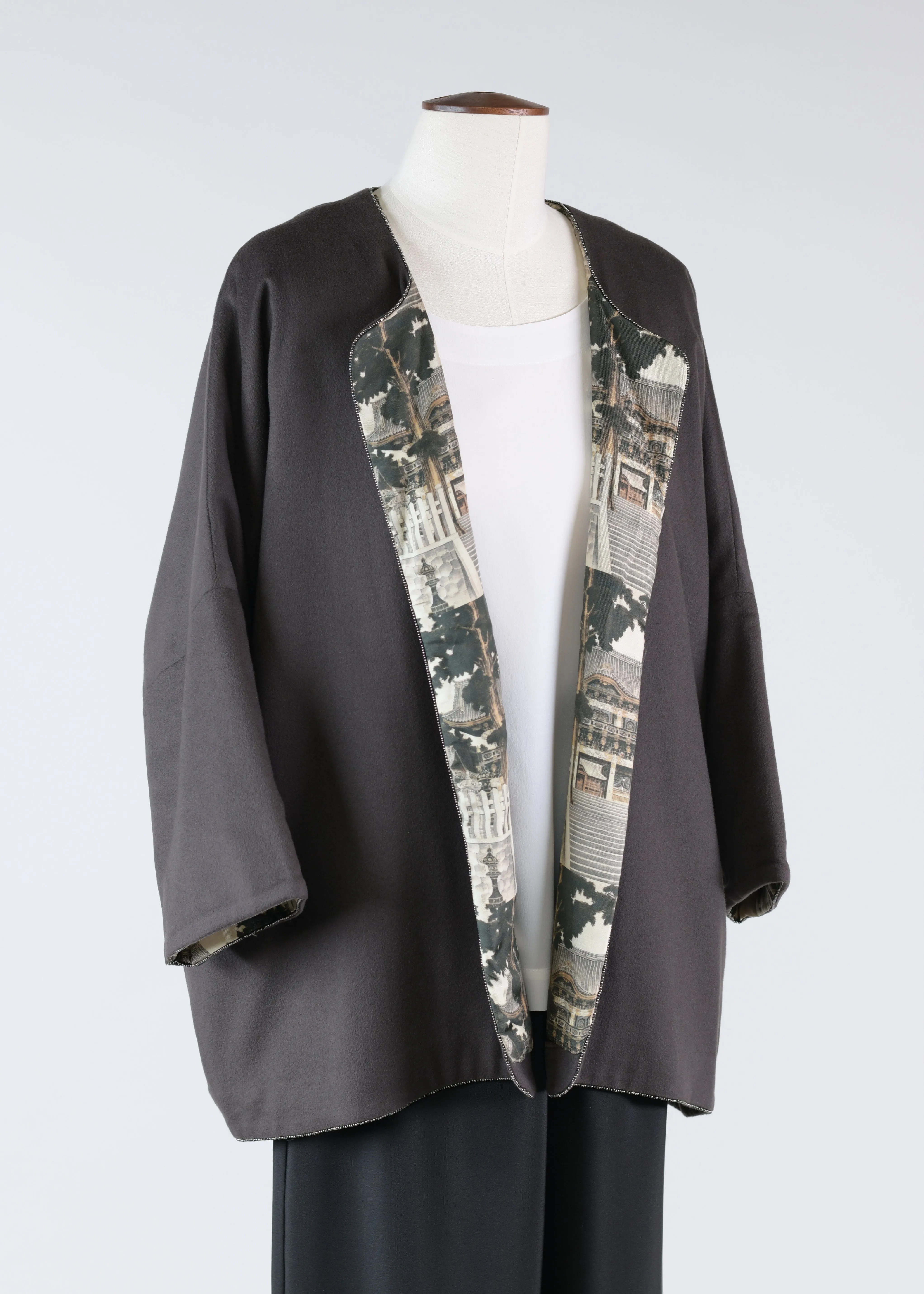 cashmere slope shoulder round neck jacket- long (scout) sold by eskandar