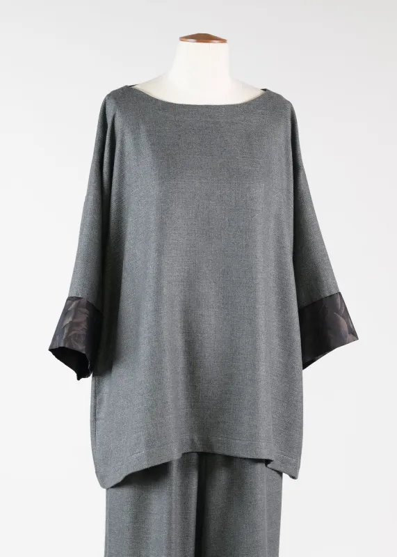 cashmere a-line scp nk 3/4 slv tunic w/cont slv edge - long sold by eskandar
