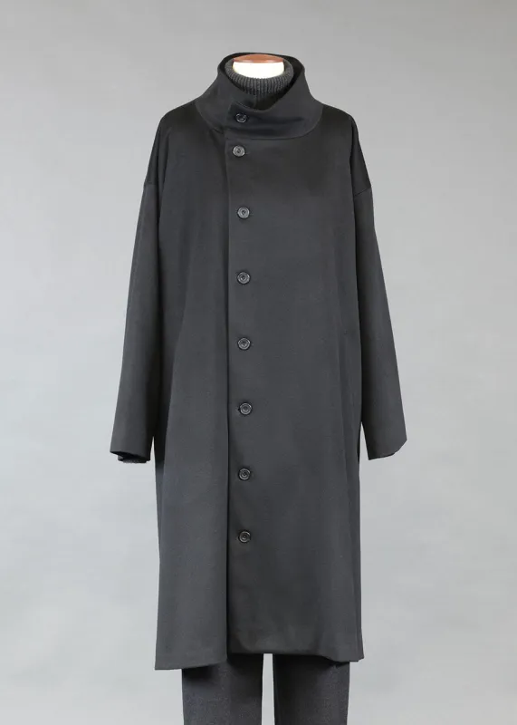 wool cashmere mix side buttoning scrunch neck coat - very long (black) made by eskandar