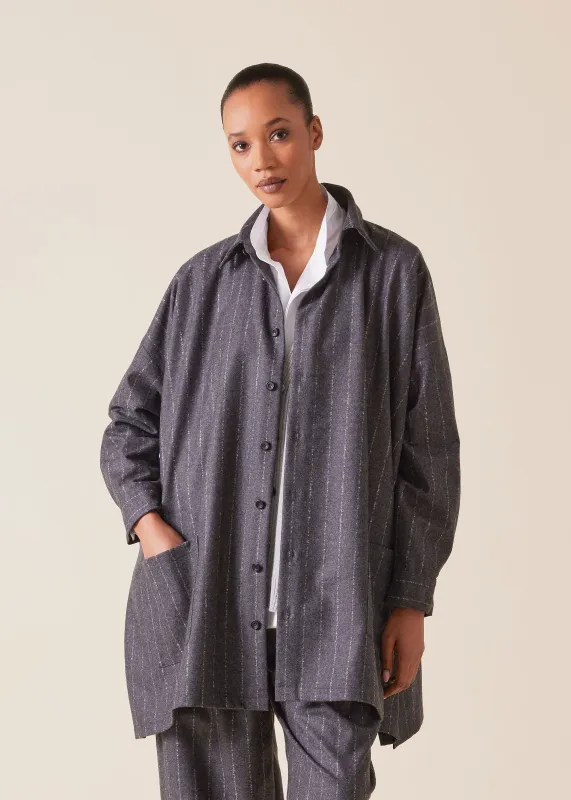wool cashmere mix wide a-line shirt jacket with collar - long plus sold by eskandar
