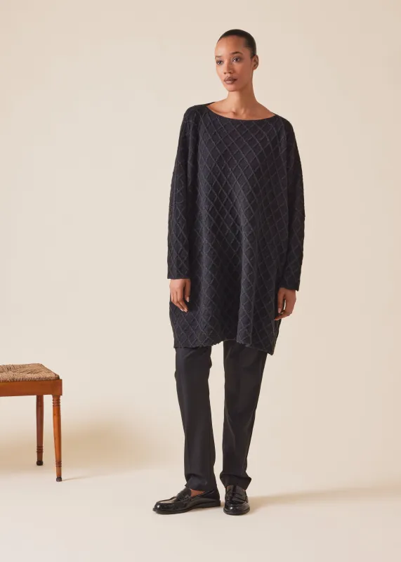 cashmere square slim sleeve sweater - long plus (black/coal) sold by eskandar