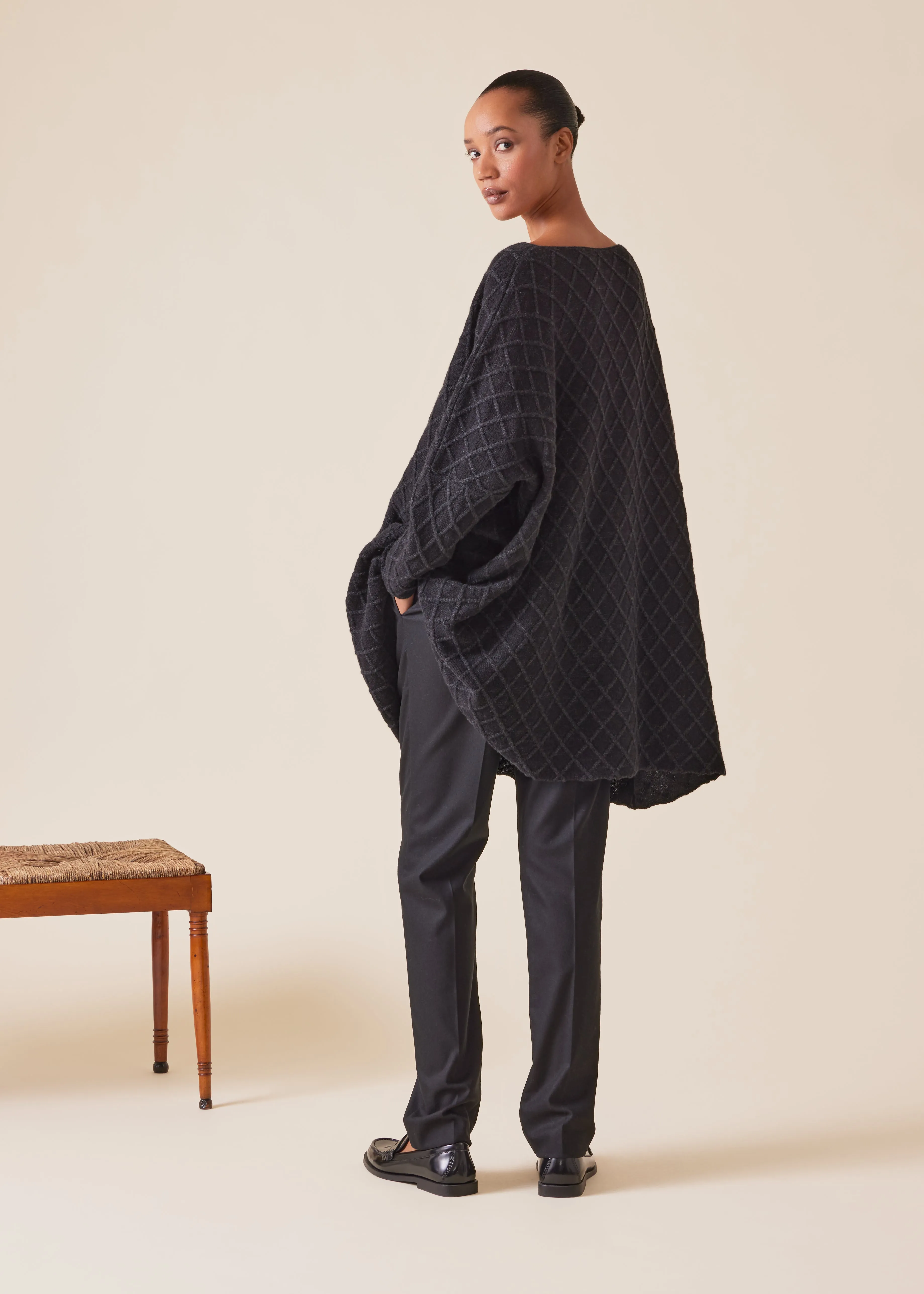 cashmere square slim sleeve sweater - long plus (black/coal) sold by eskandar product image thumbnail 4