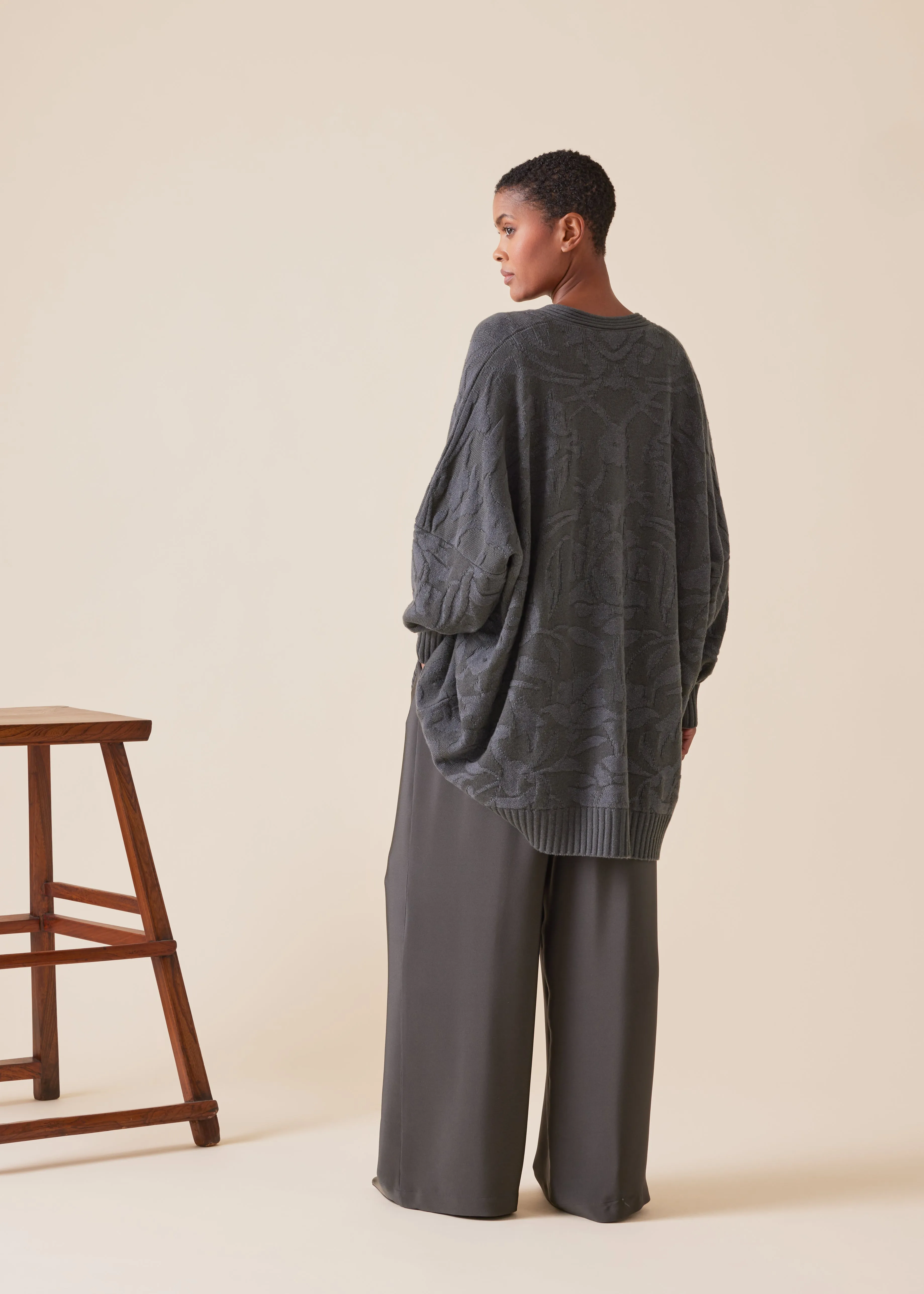 cashmere wide V-neck cardigan - long plus sold by eskandar product image thumbnail 4