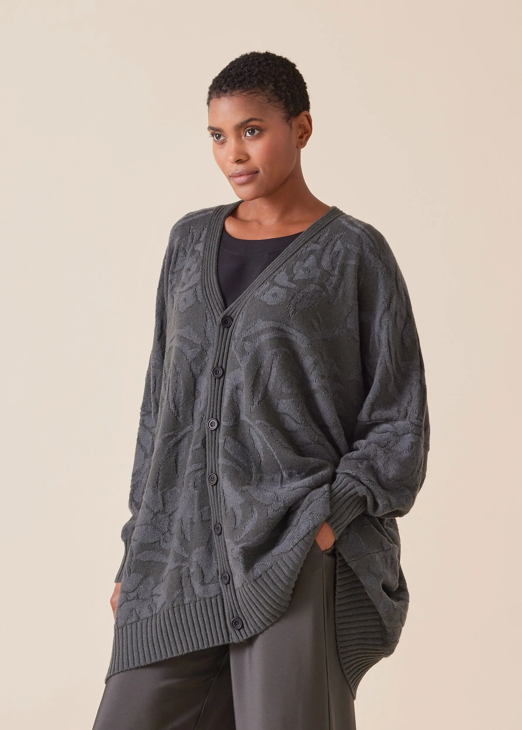 cashmere wide V-neck cardigan - long plus sold by eskandar
