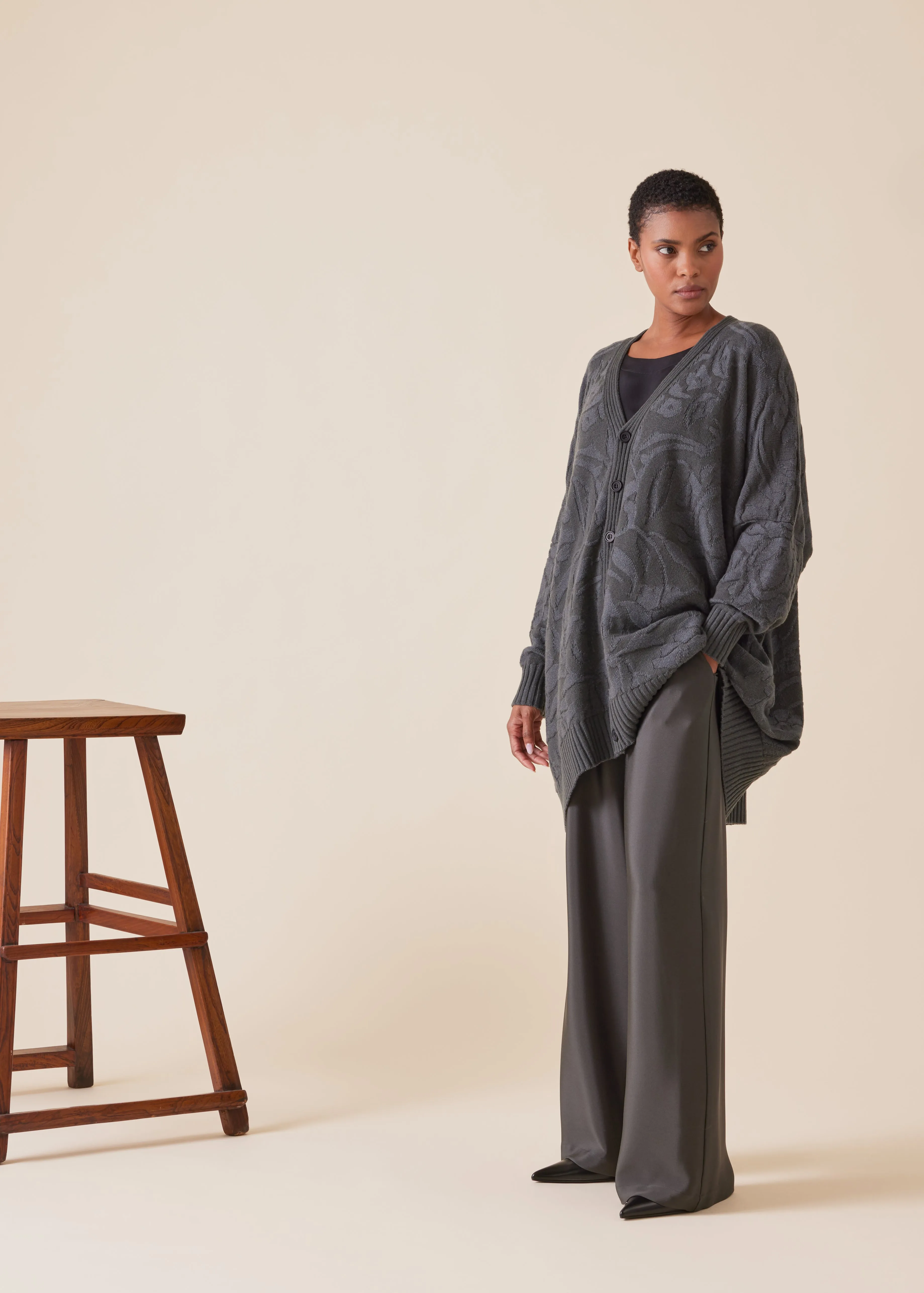 cashmere wide V-neck cardigan - long plus sold by eskandar product image thumbnail 2