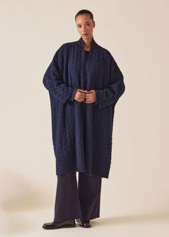 cashmere knitted wide scrunch shawl collar cardigan - 3/4 length (navy) sold by eskandar