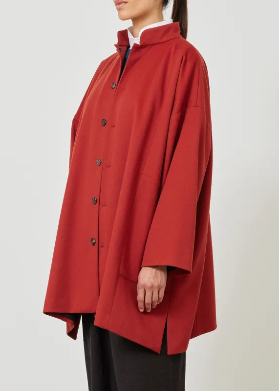 wool cashmere mix wide A-line mandarin collar coat - long plus sold by eskandar