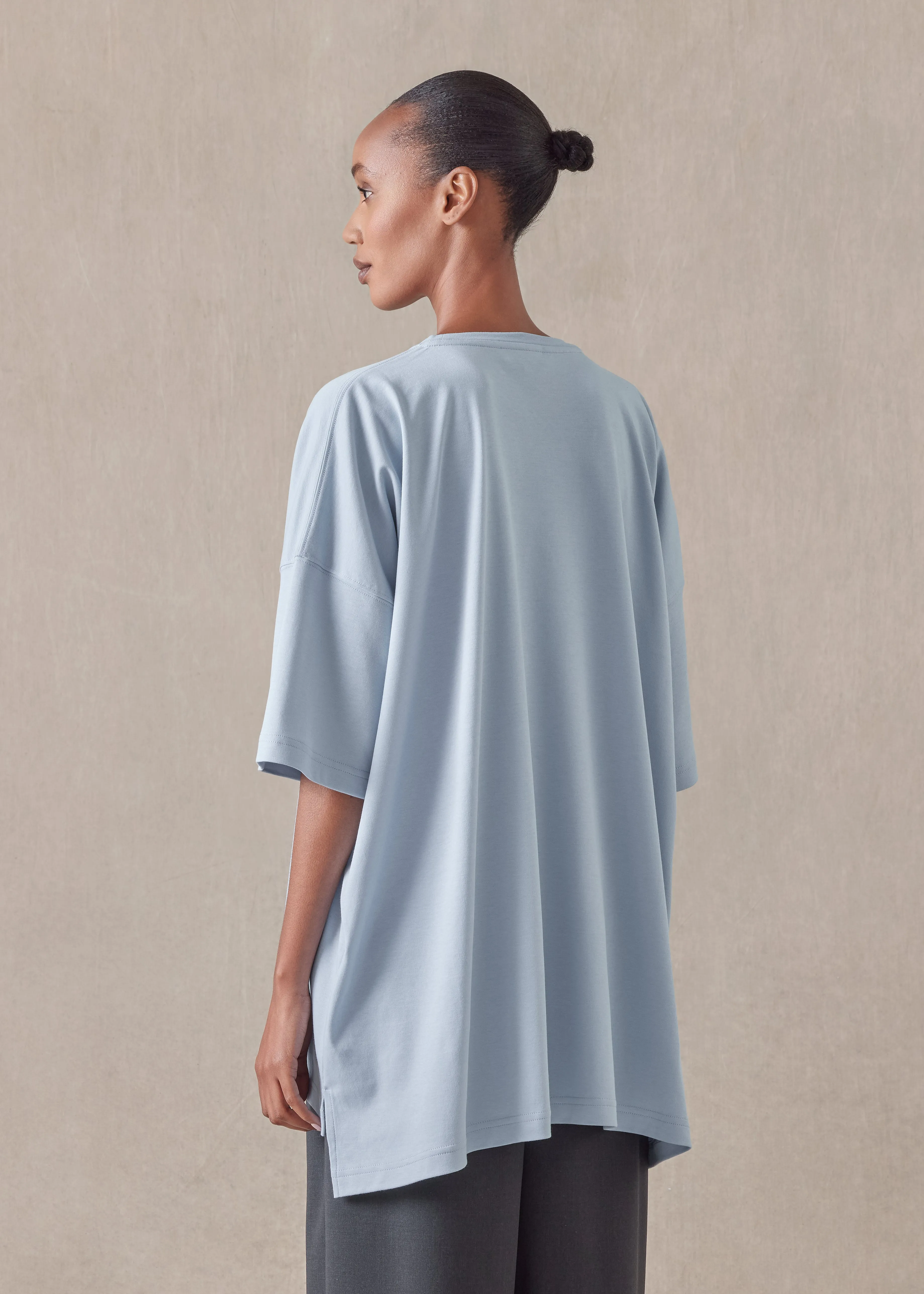 cotton jersey short sleeve longer back round neck t shirt - mid plus sold by eskandar product image thumbnail 5