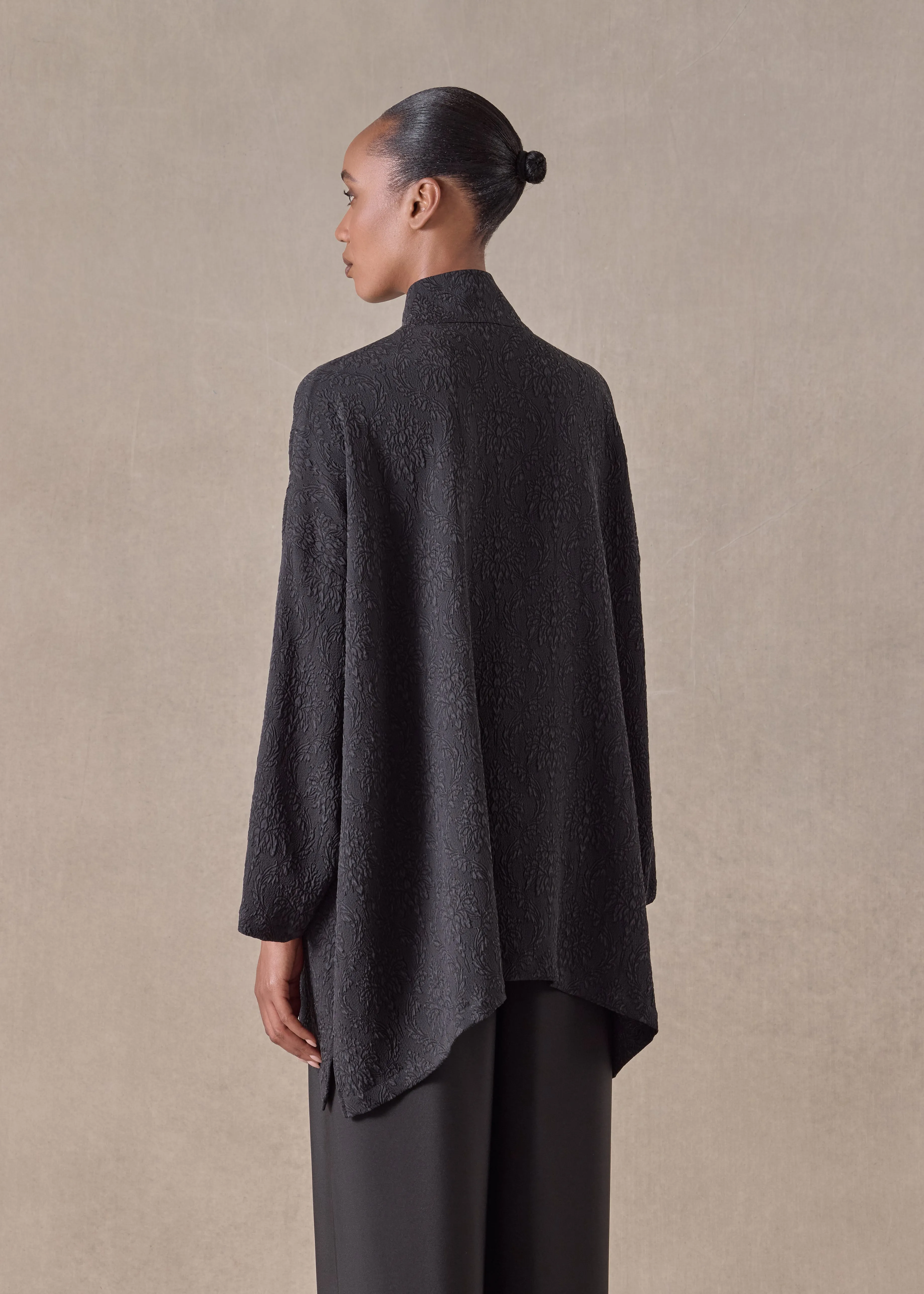 silk wide a-line shirt with chinese collar - long (black) sold by eskandar product image thumbnail 4