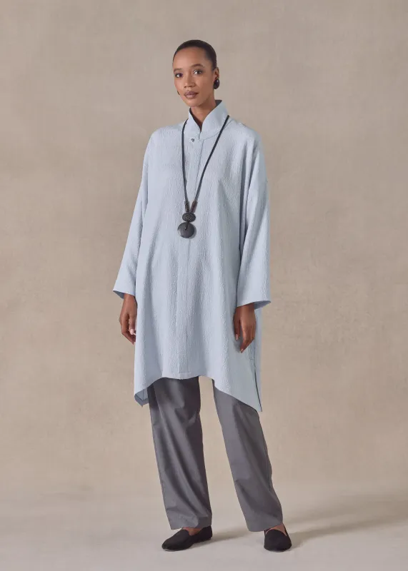 silk wide a-line shirt with chinese collar - very long with slits (bridgertonblue) sold by eskandar