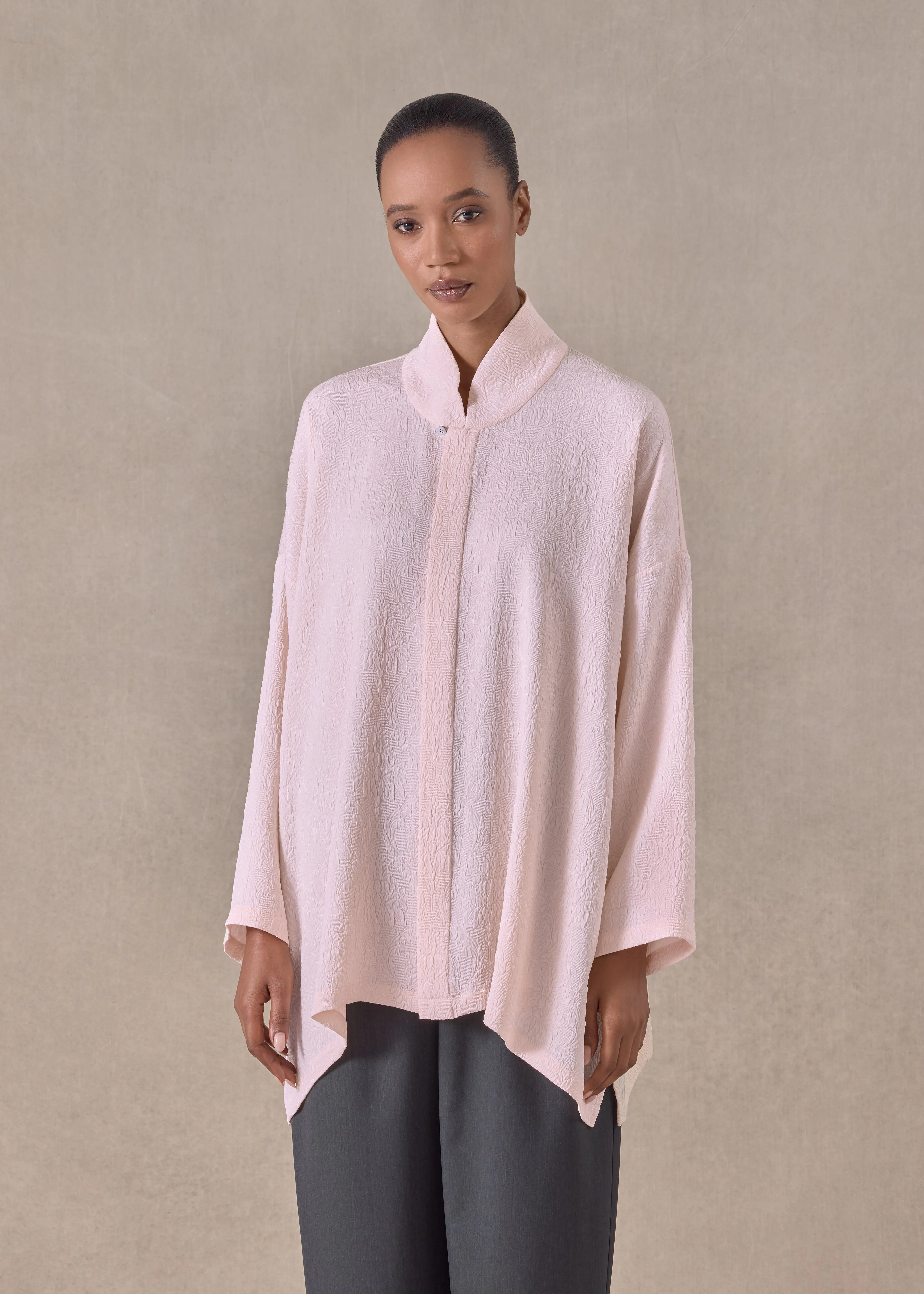 silk wide a-line shirt with chinese collar - long (palepink) sold by eskandar product image thumbnail 2