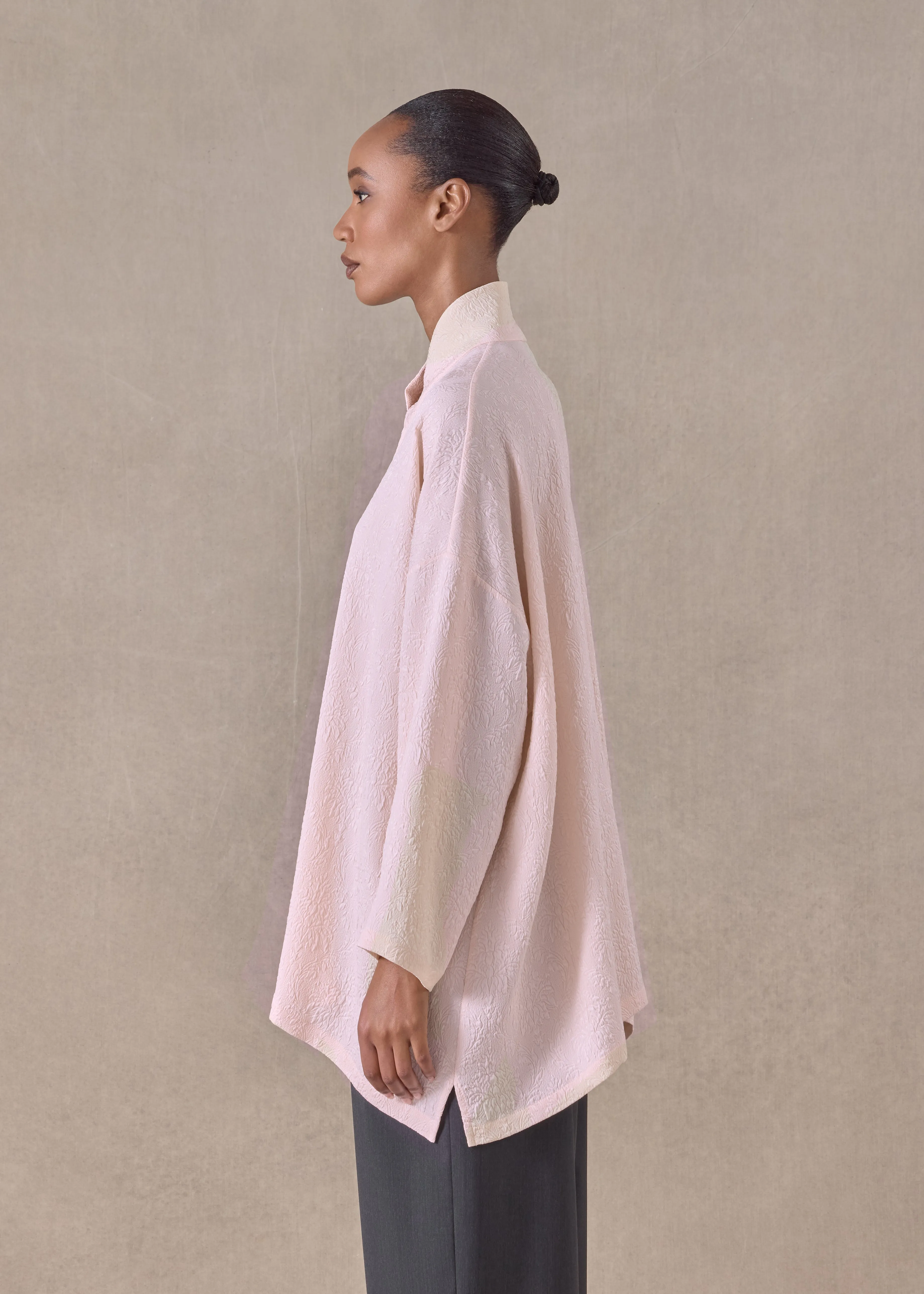 silk wide a-line shirt with chinese collar - long (palepink) sold by eskandar product image thumbnail 3