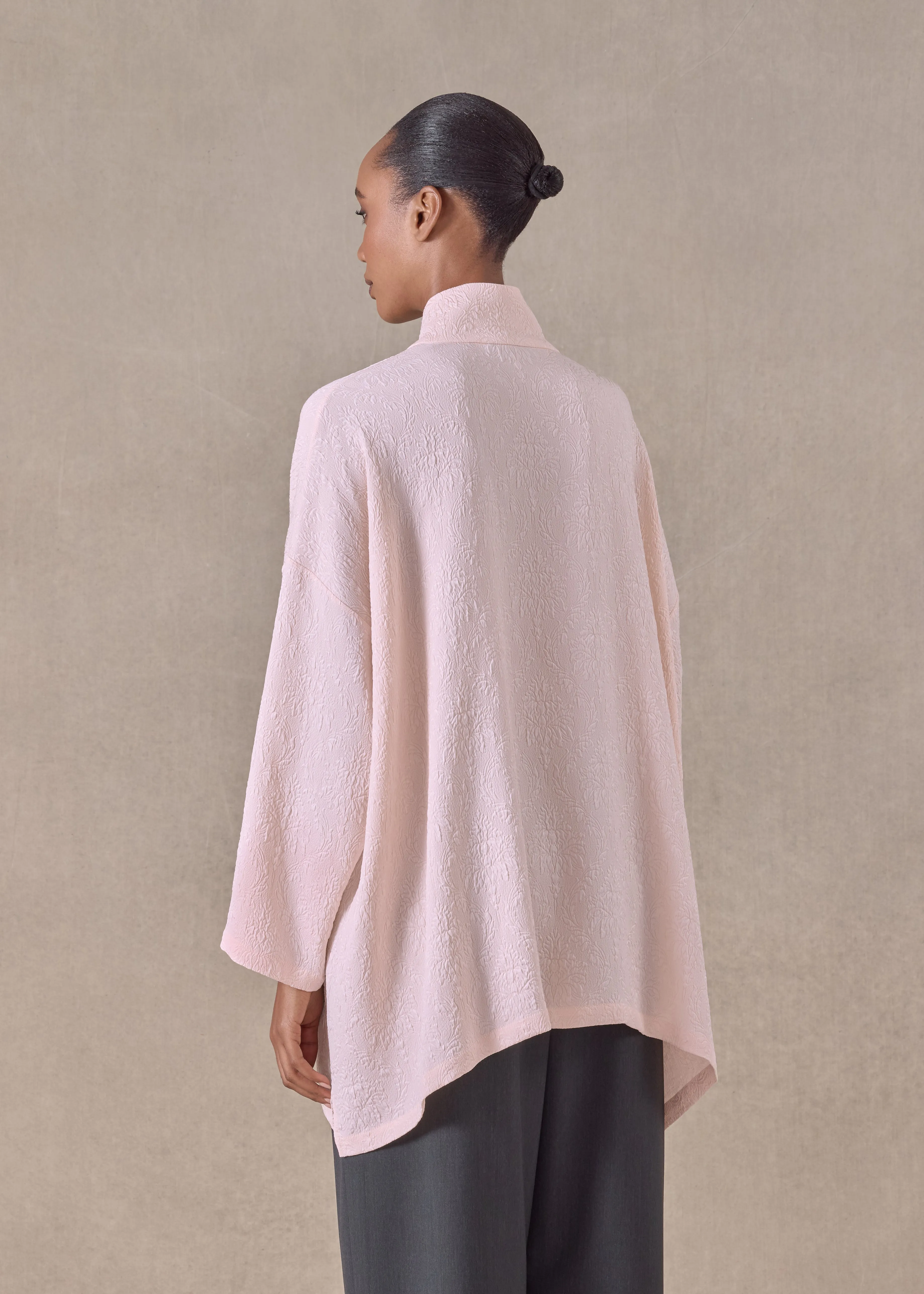 silk wide a-line shirt with chinese collar - long (palepink) sold by eskandar product image thumbnail 4