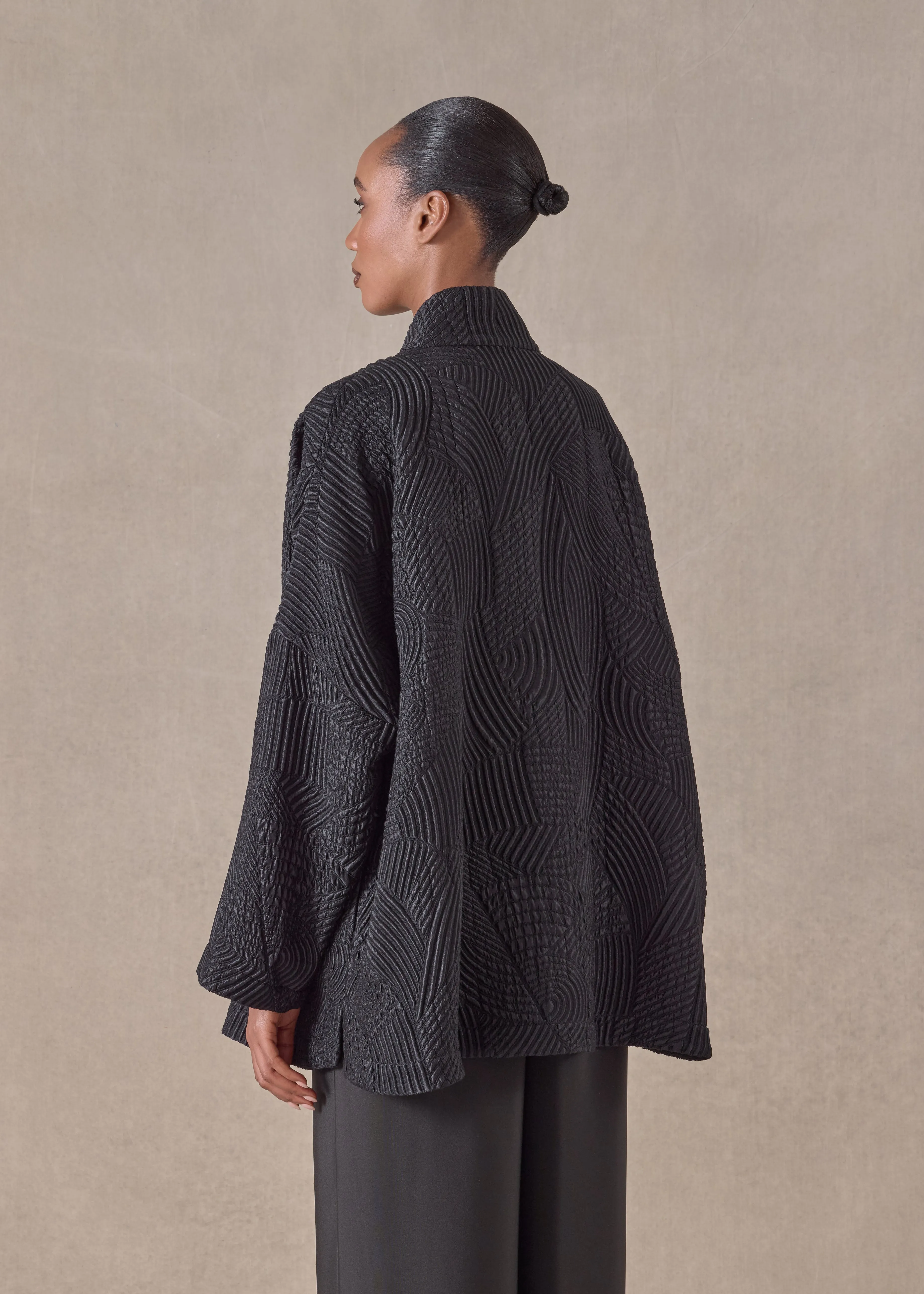 silk wool mix chinese imperial jacket with chinese collar - long (black) sold by eskandar product image thumbnail 4