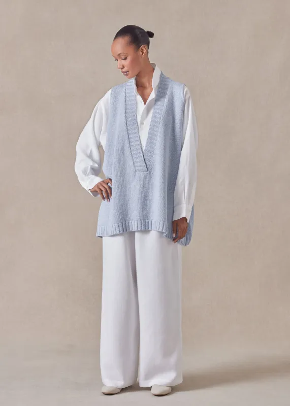 cotton linen mix  sleeveless a-line v-neck - mid plus sold by eskandar