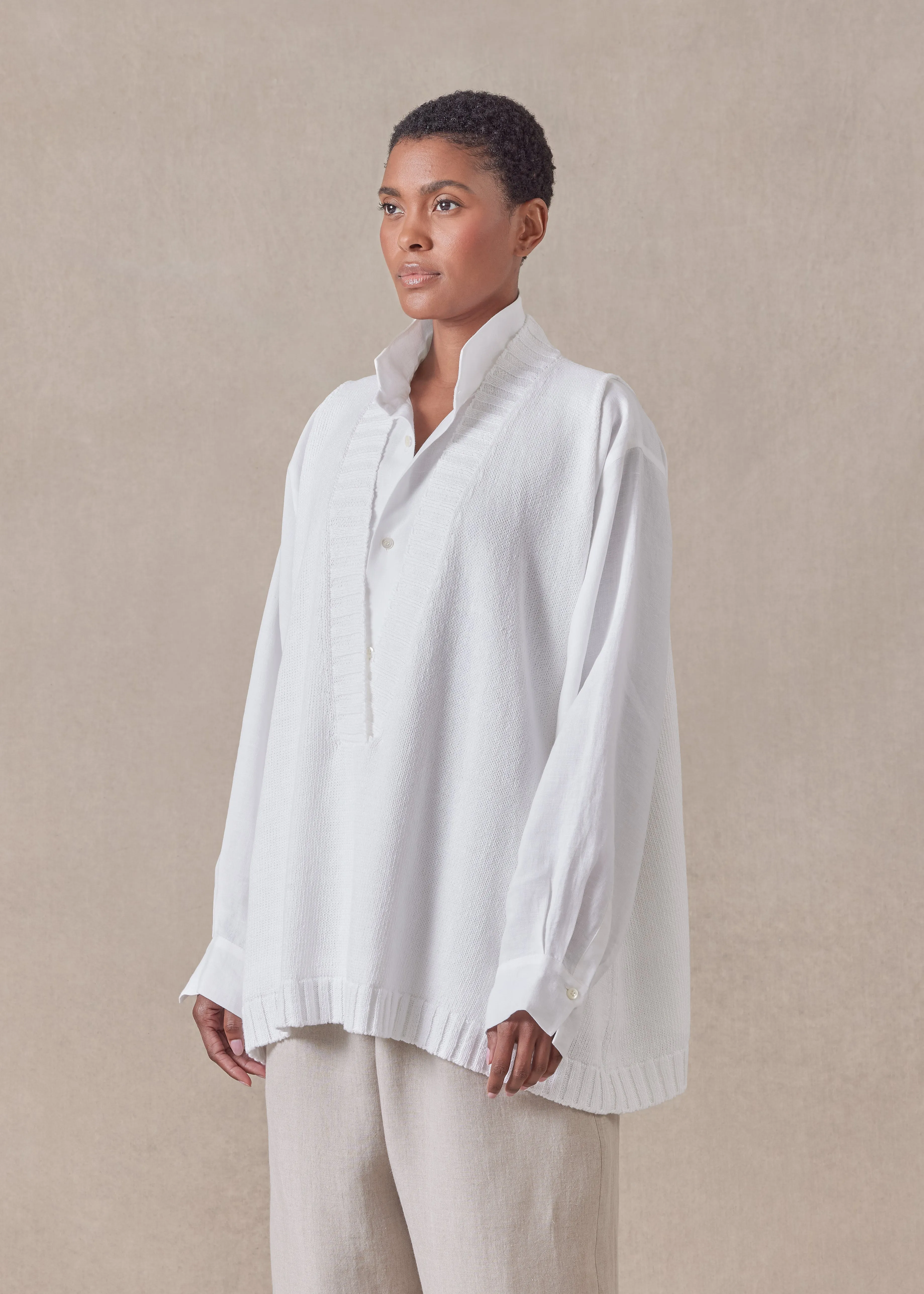 cotton linen mix sleeveless a-line v-neck - mid plus sold by eskandar product image thumbnail 2