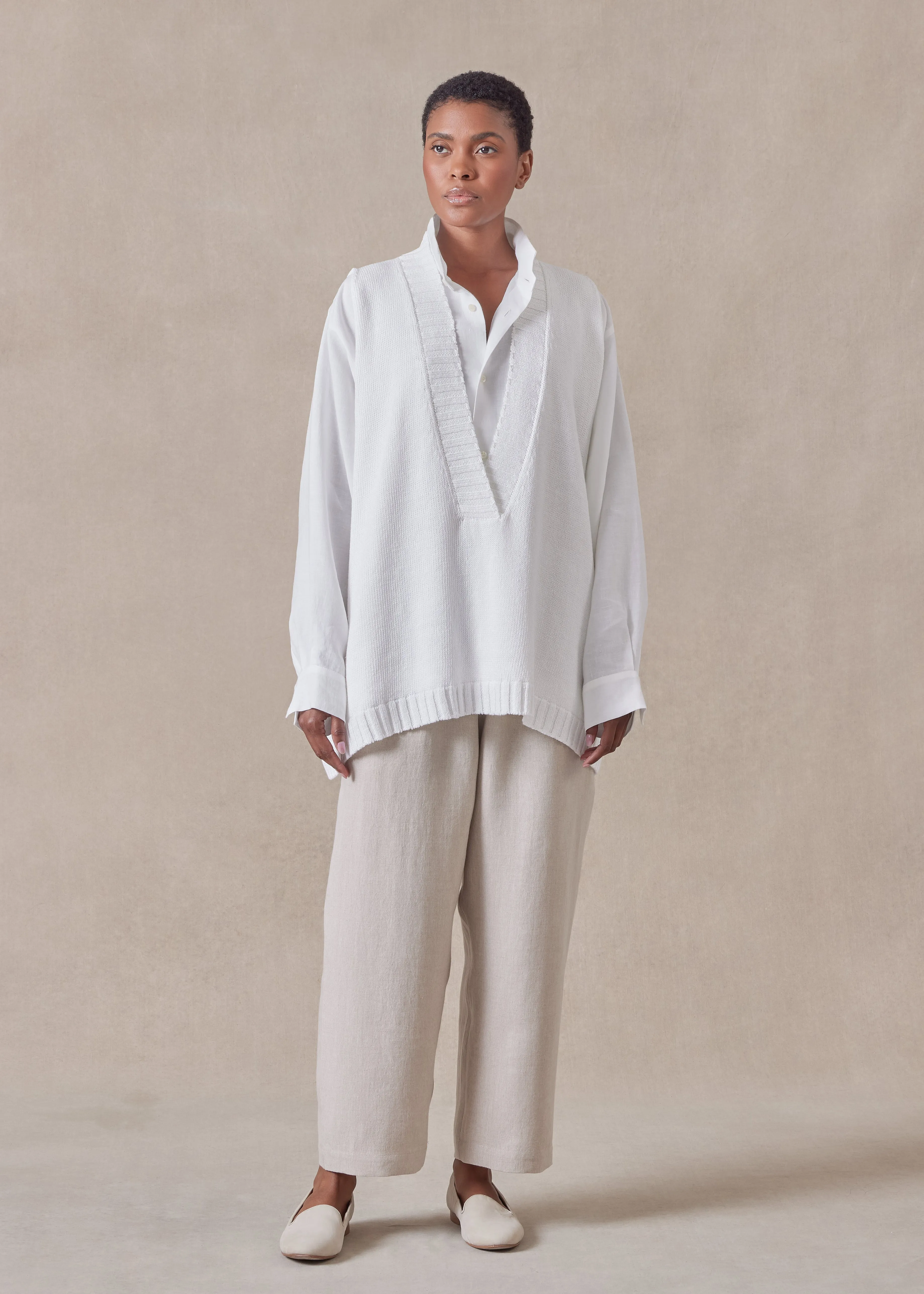 cotton linen mix sleeveless a-line v-neck - mid plus sold by eskandar