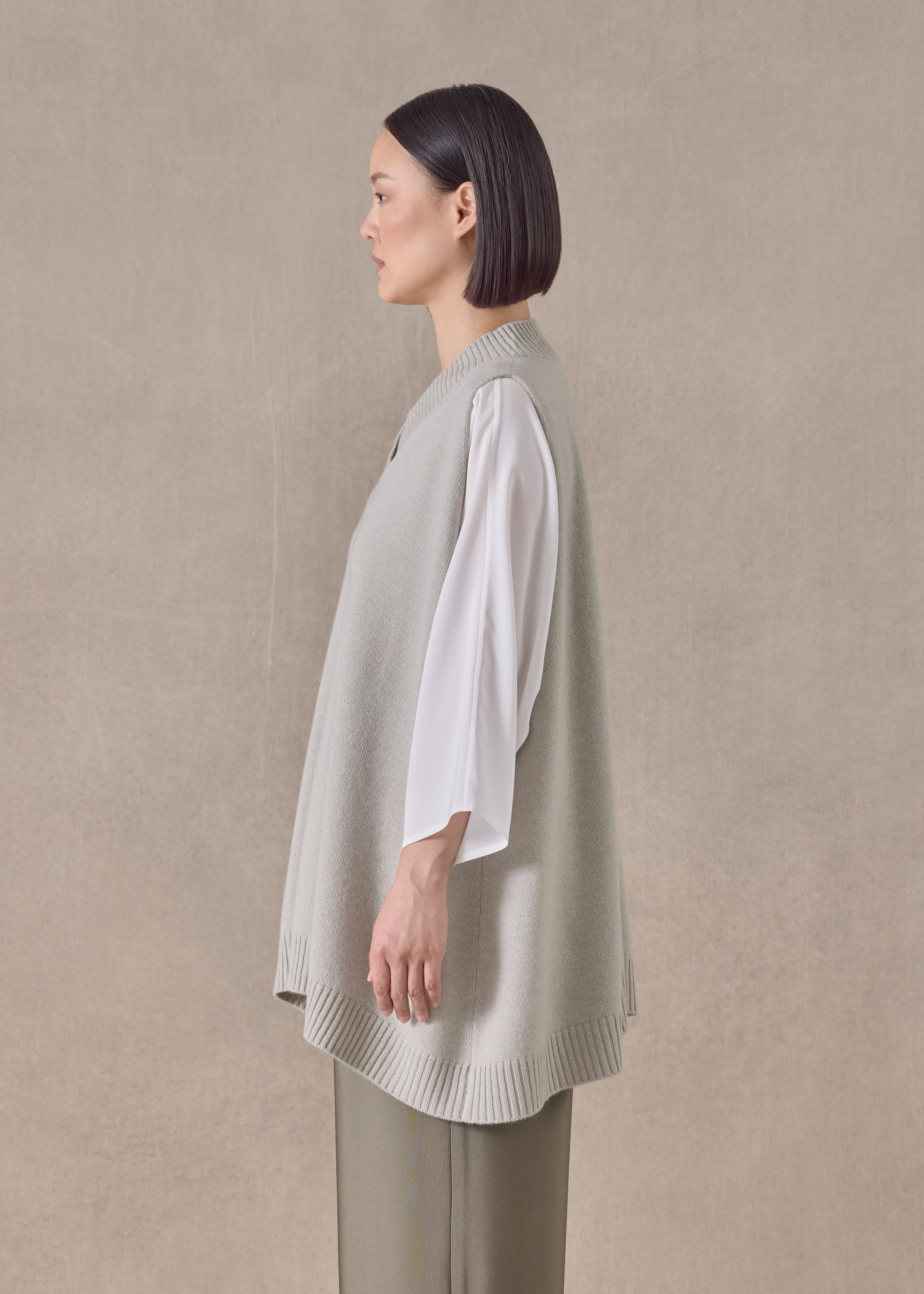 cashmere a-line sleeveless cross over v-neck - long mastic (mastic) sold by eskandar product image thumbnail 3