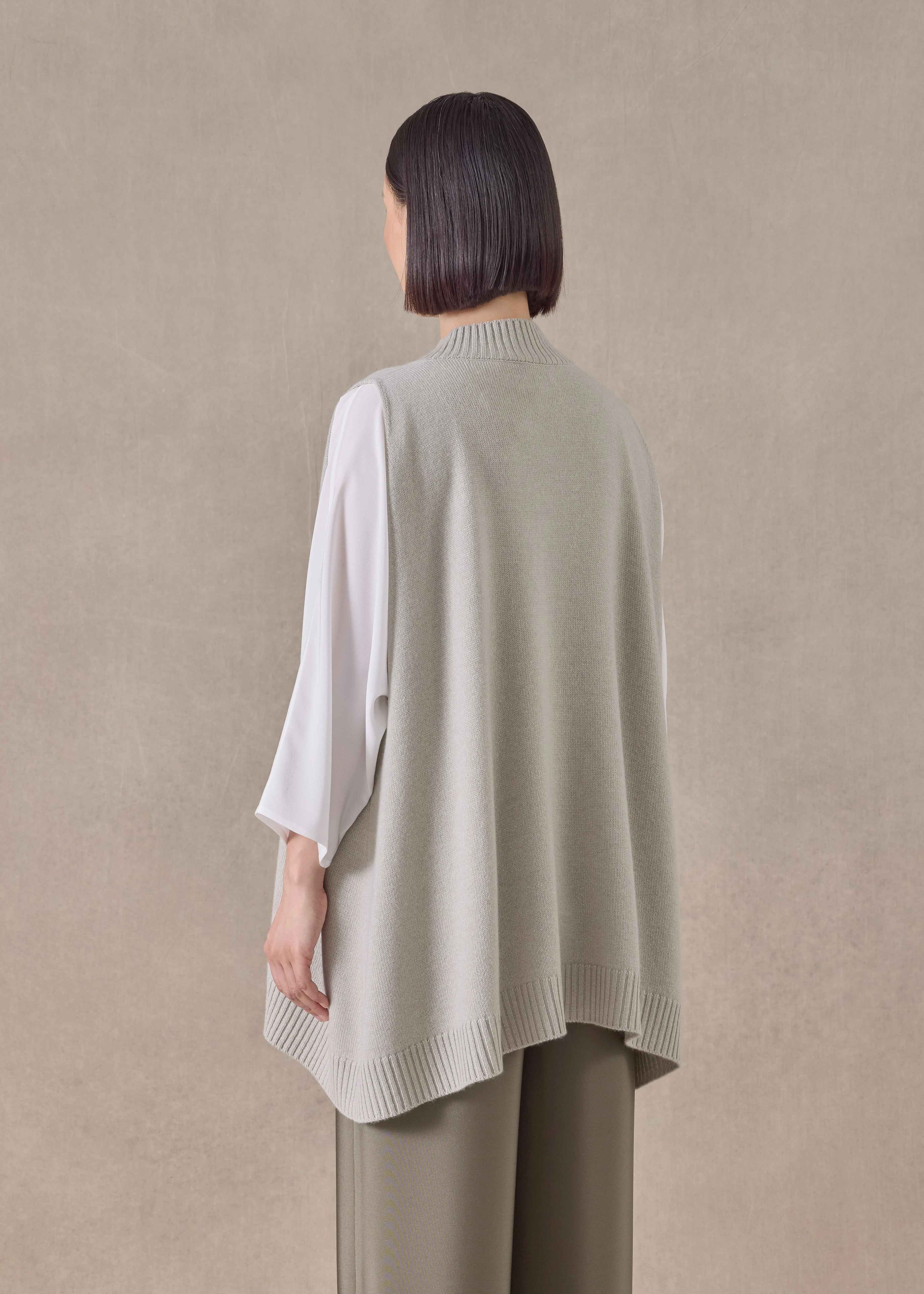 cashmere a-line sleeveless cross over v-neck - long mastic (mastic) sold by eskandar product image thumbnail 4