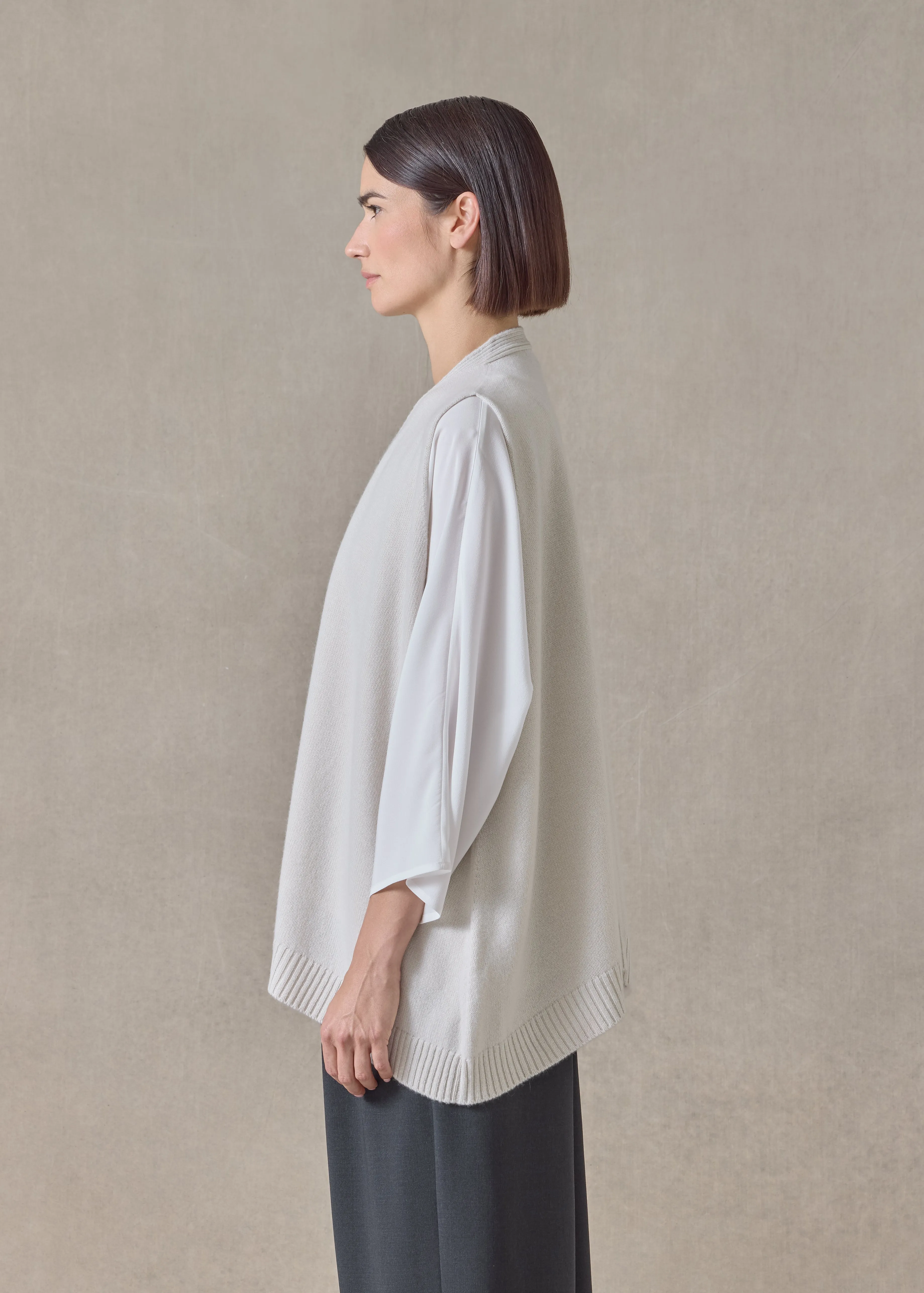 cashmere a-line sleeveless v neck cardigan - mid plus (wispgrey) sold by eskandar product image thumbnail 3