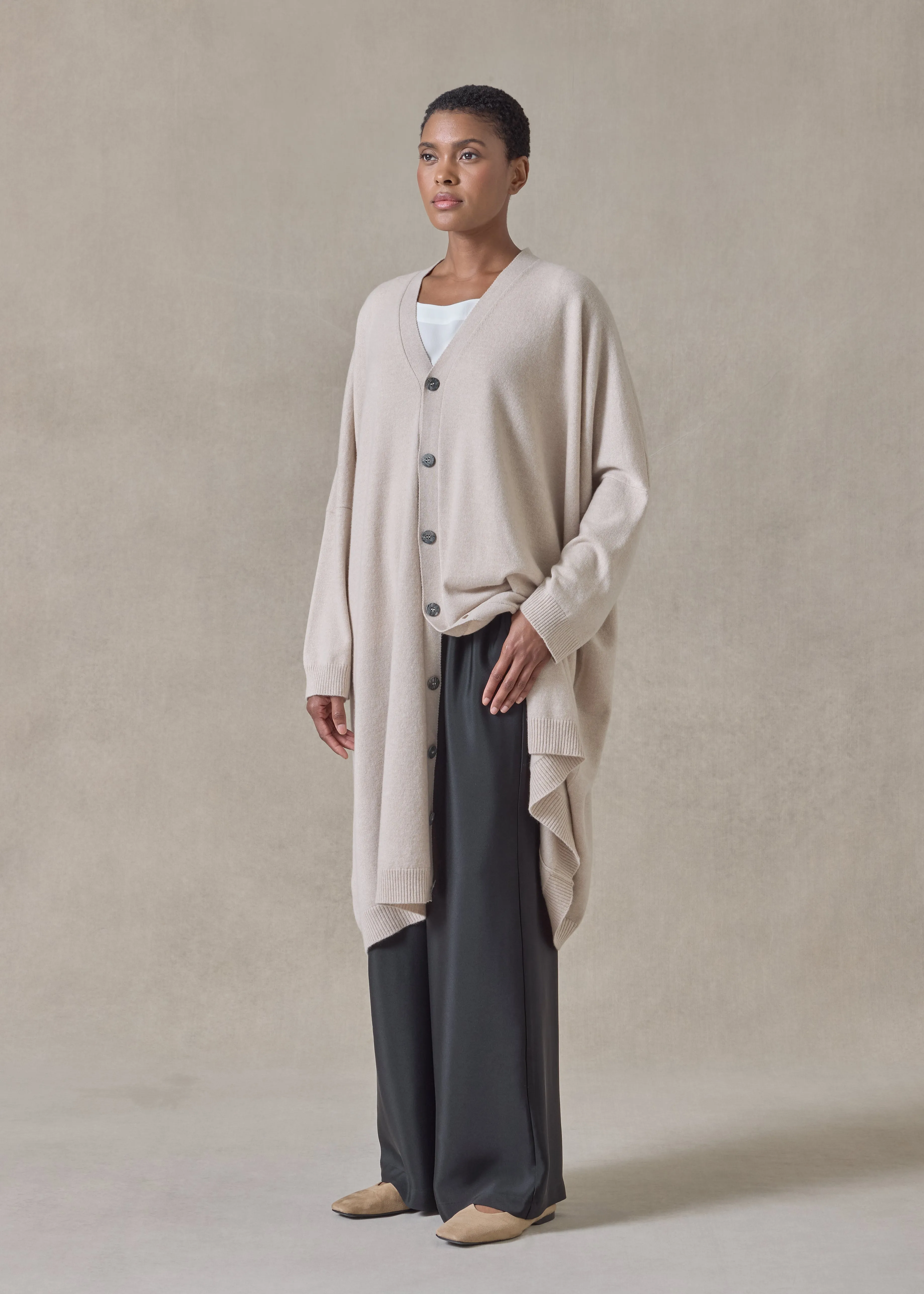 cashmere wide v neck cardigan - 3/4 length sold by eskandar product image thumbnail 2