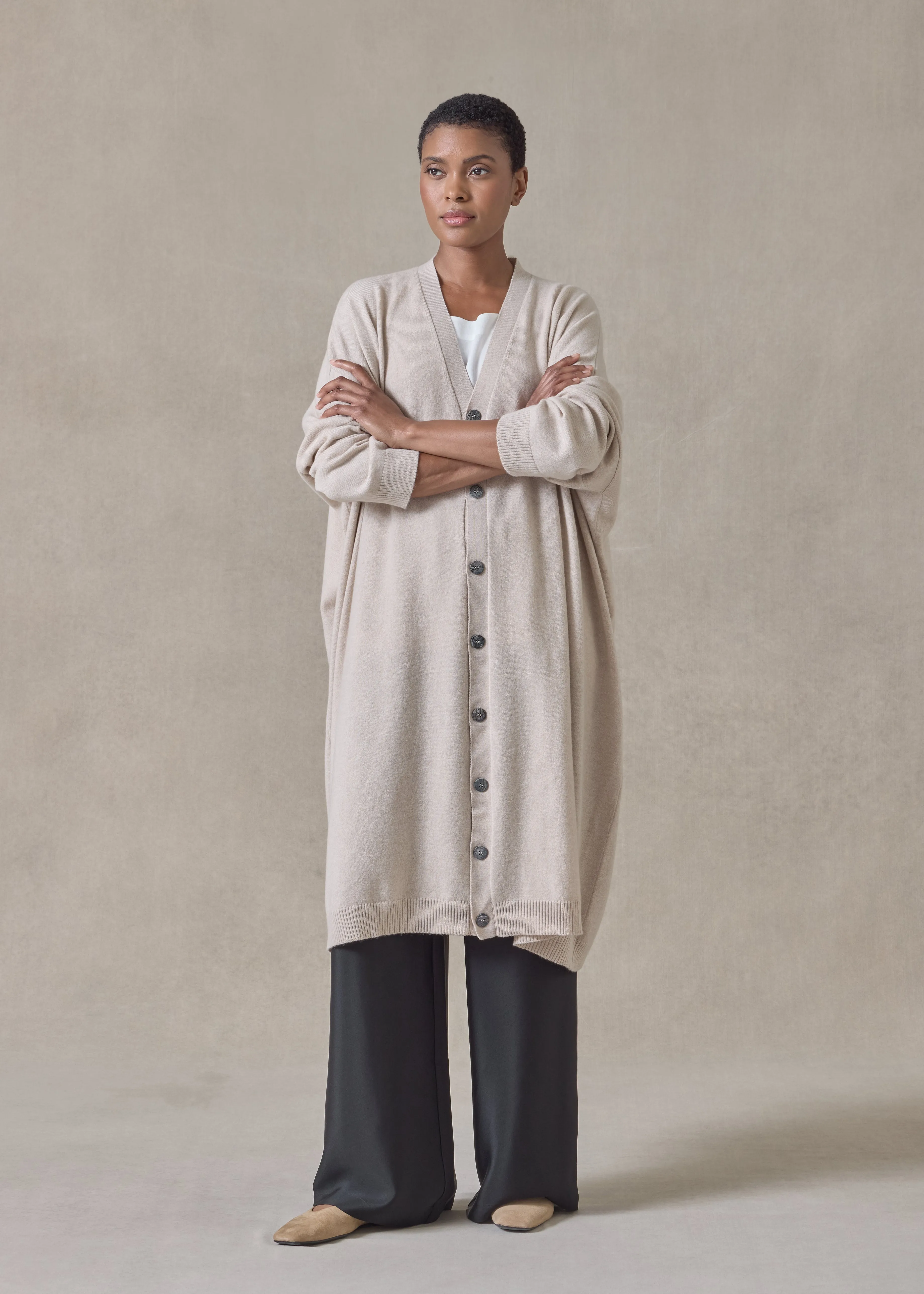 cashmere wide v neck cardigan - 3/4 length sold by eskandar product image thumbnail 3