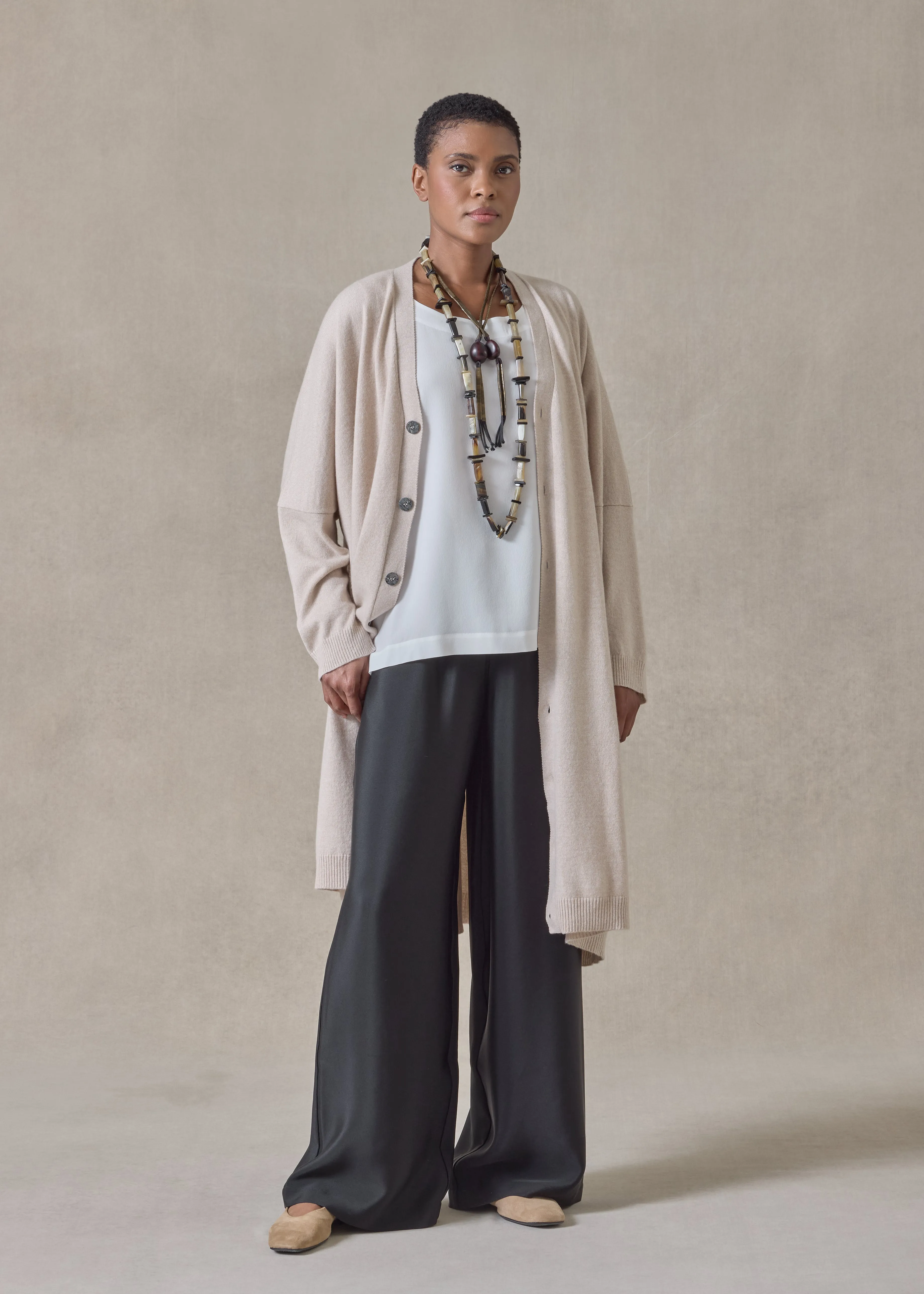 cashmere wide v neck cardigan - 3/4 length sold by eskandar