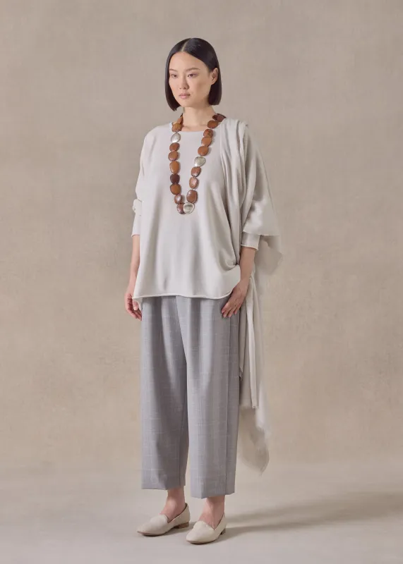 cashmere slim sleeve raw edge bateau neck - mid plus (wispgrey) sold by eskandar