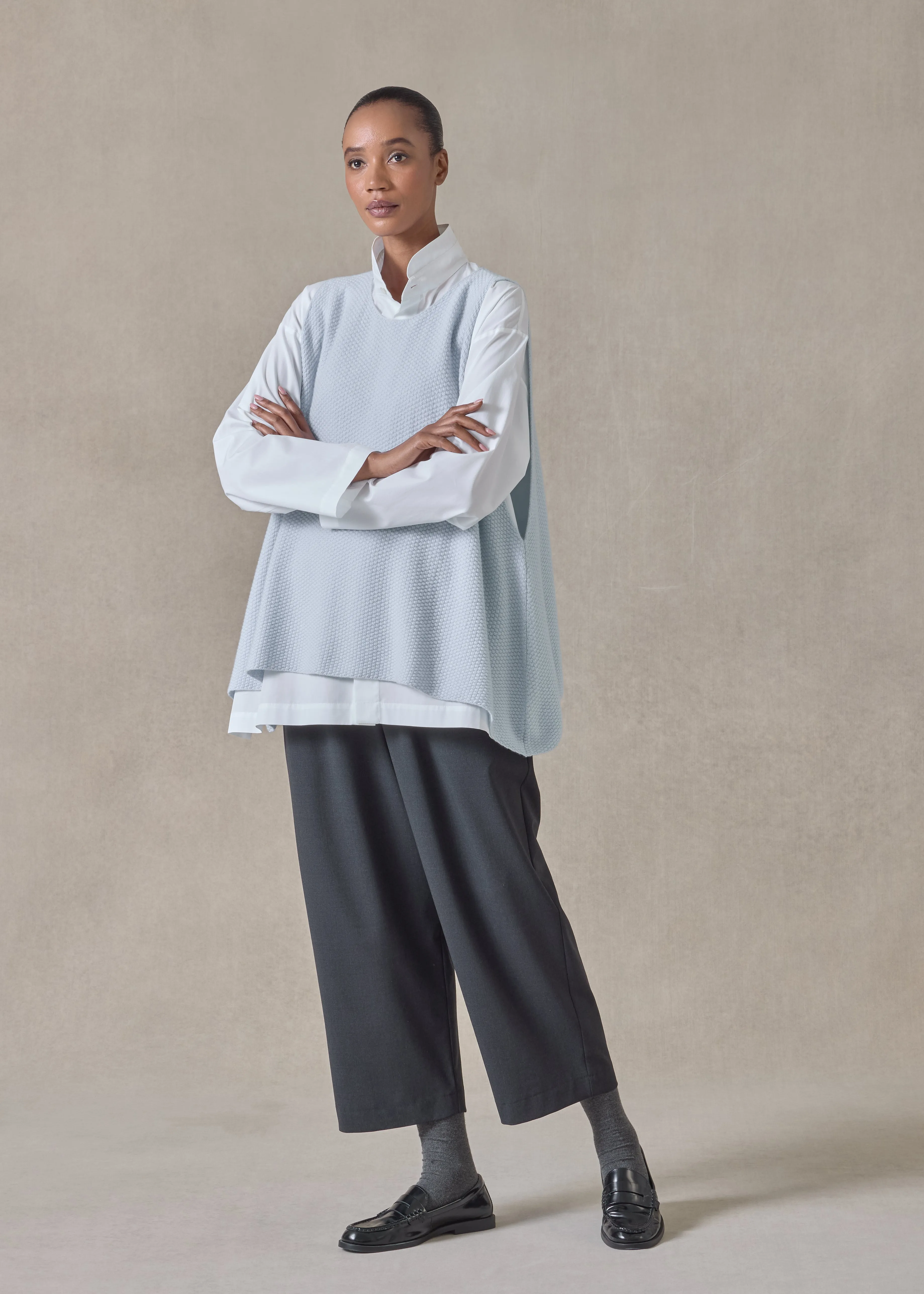 cashmere a-line sleeveless round neck - mid plus (bridgertonblue) sold by eskandar