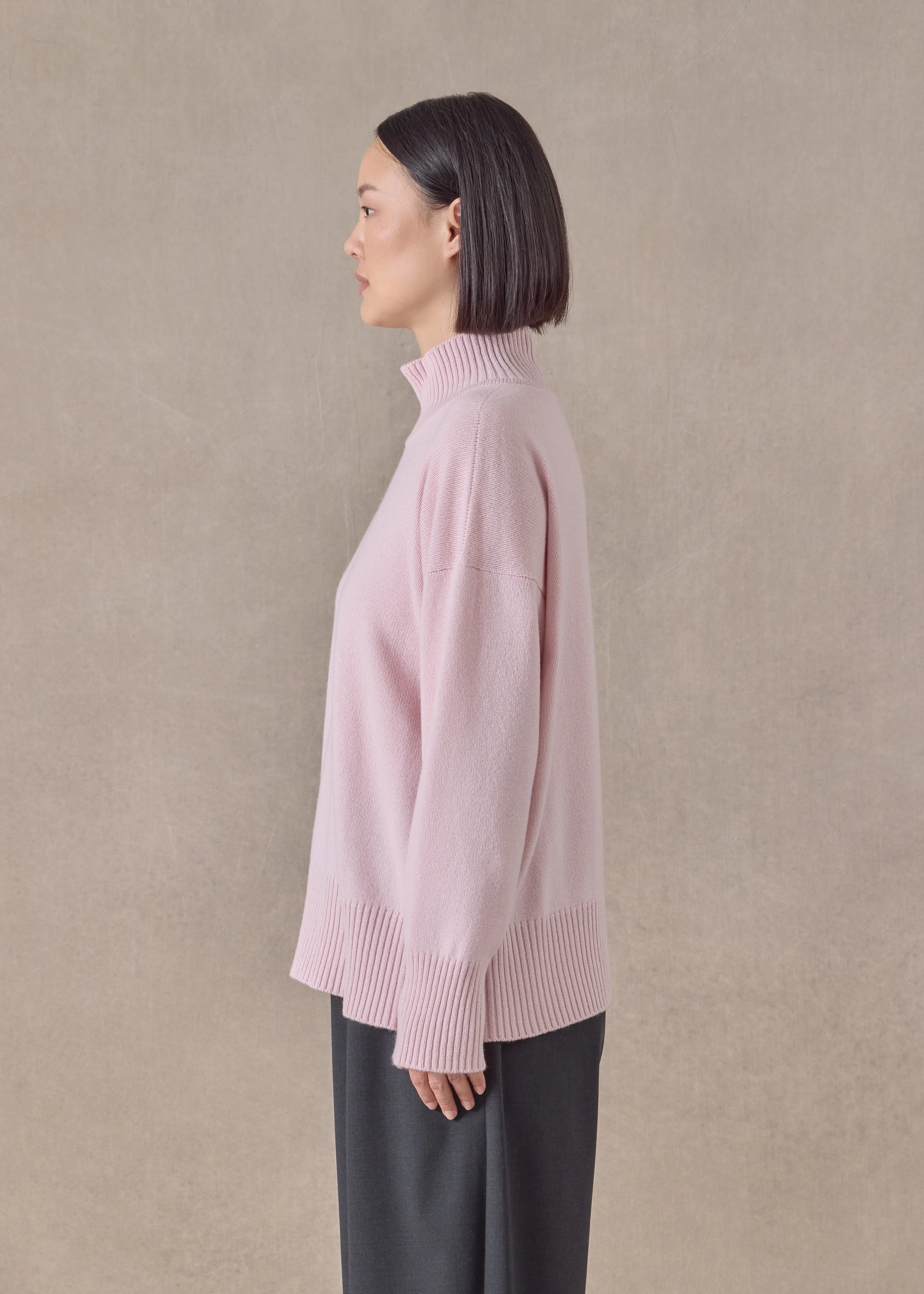 cashmere small long sleeve high neck sweater - mid (cherryblossom) sold by eskandar product image thumbnail 3