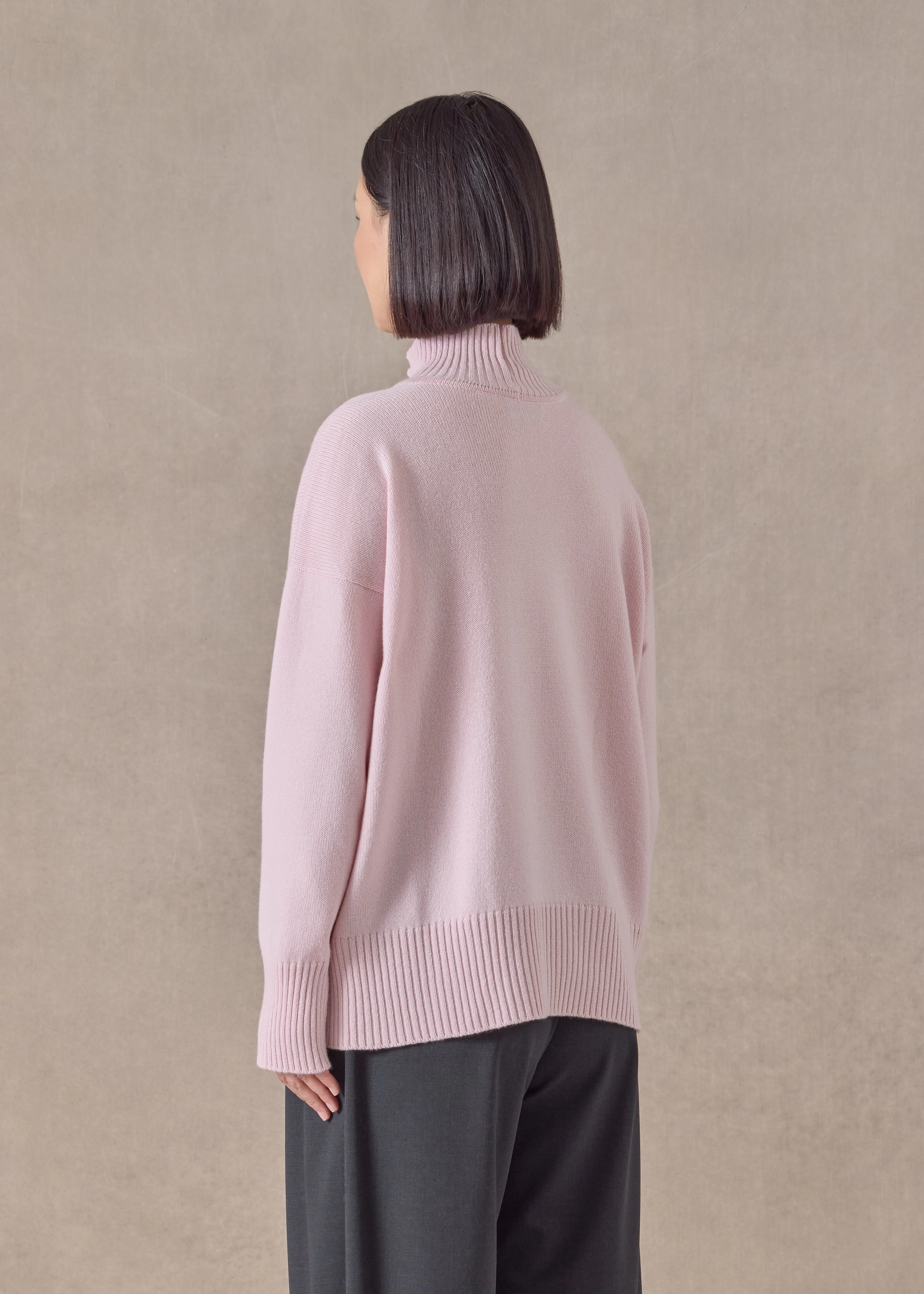 cashmere small long sleeve high neck sweater - mid (cherryblossom) sold by eskandar product image thumbnail 4