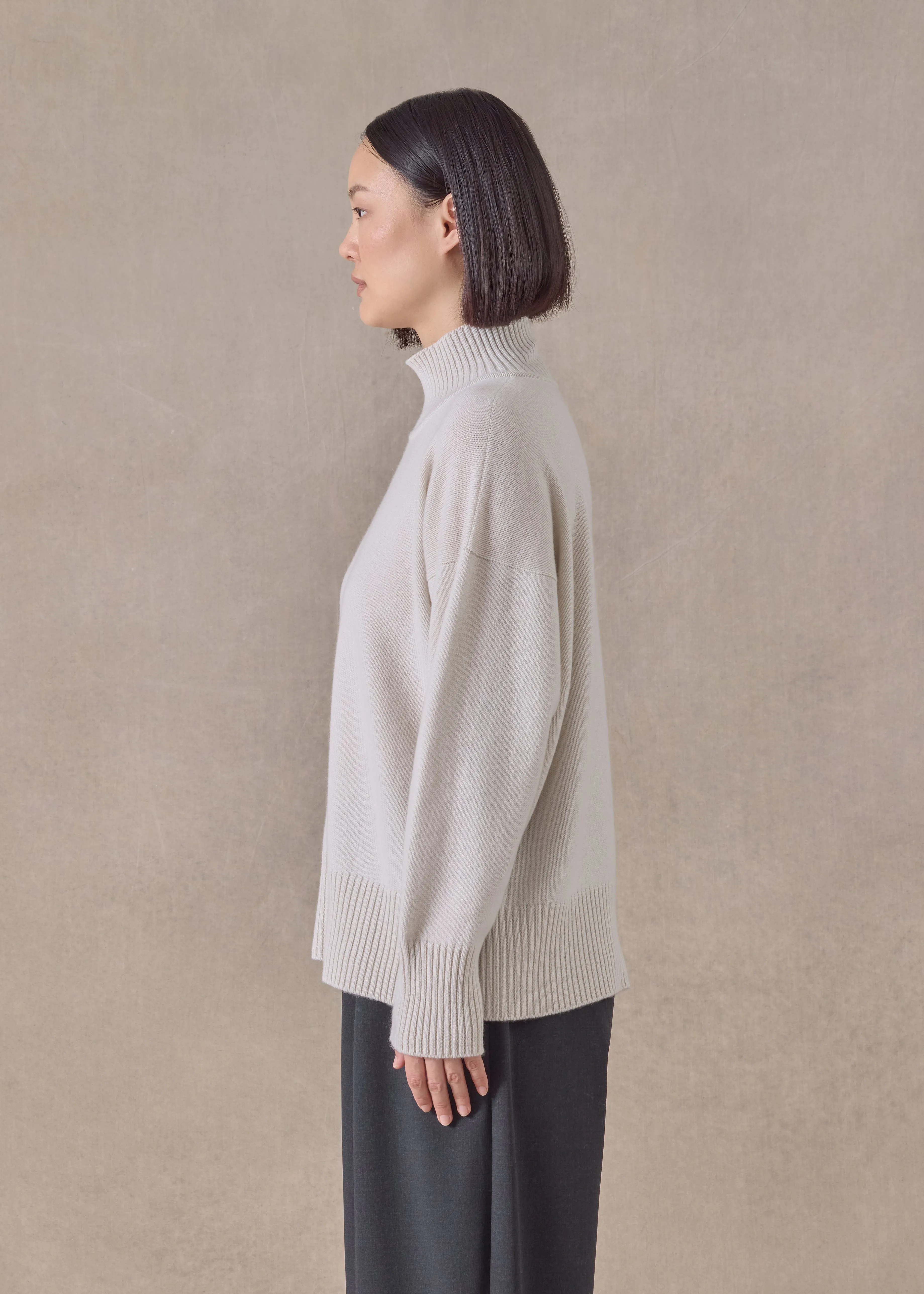 cashmere small long sleeve high neck sweater - mid (wispgrey) sold by eskandar product image thumbnail 3