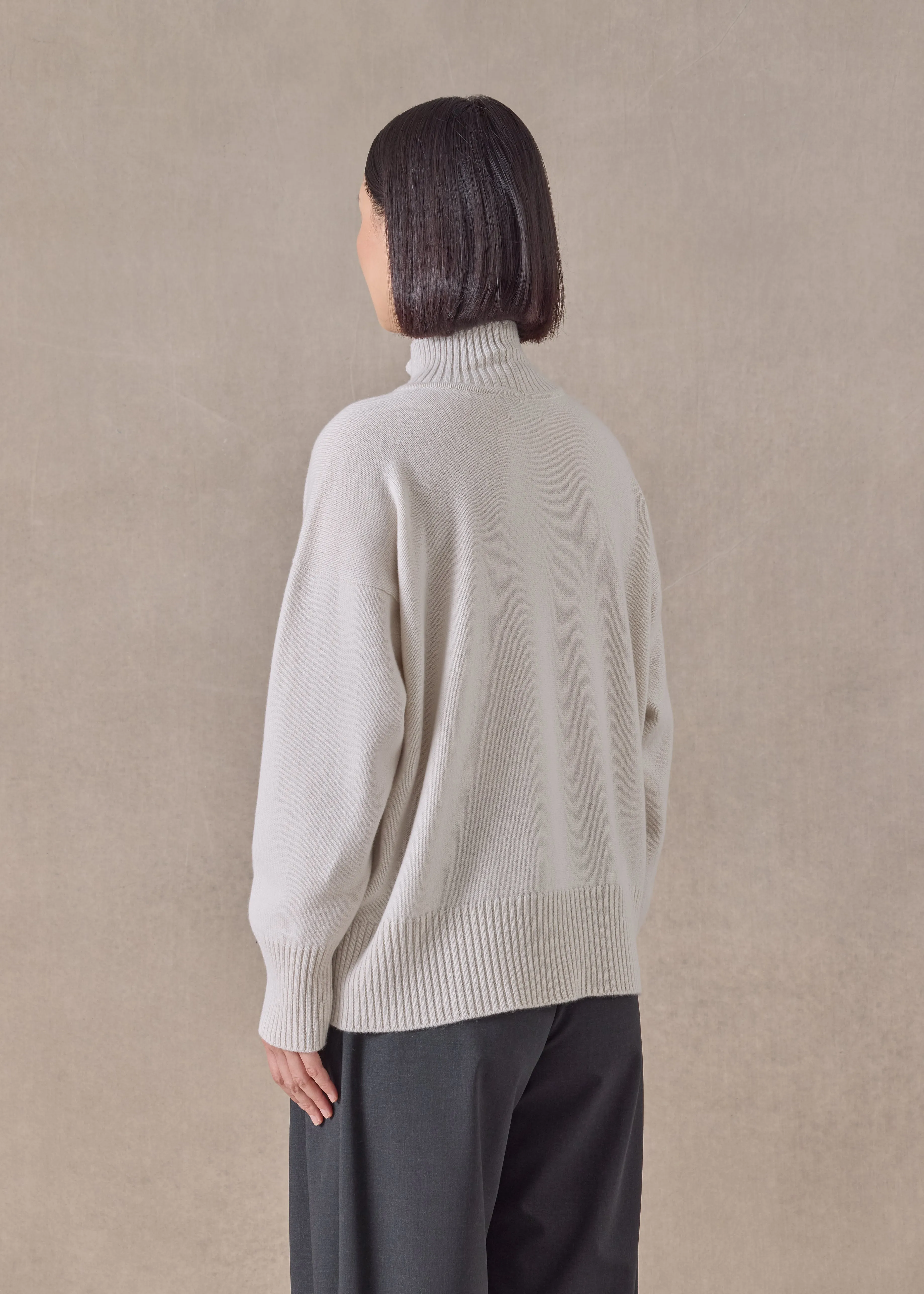 cashmere small long sleeve high neck sweater - mid (wispgrey) sold by eskandar product image thumbnail 4