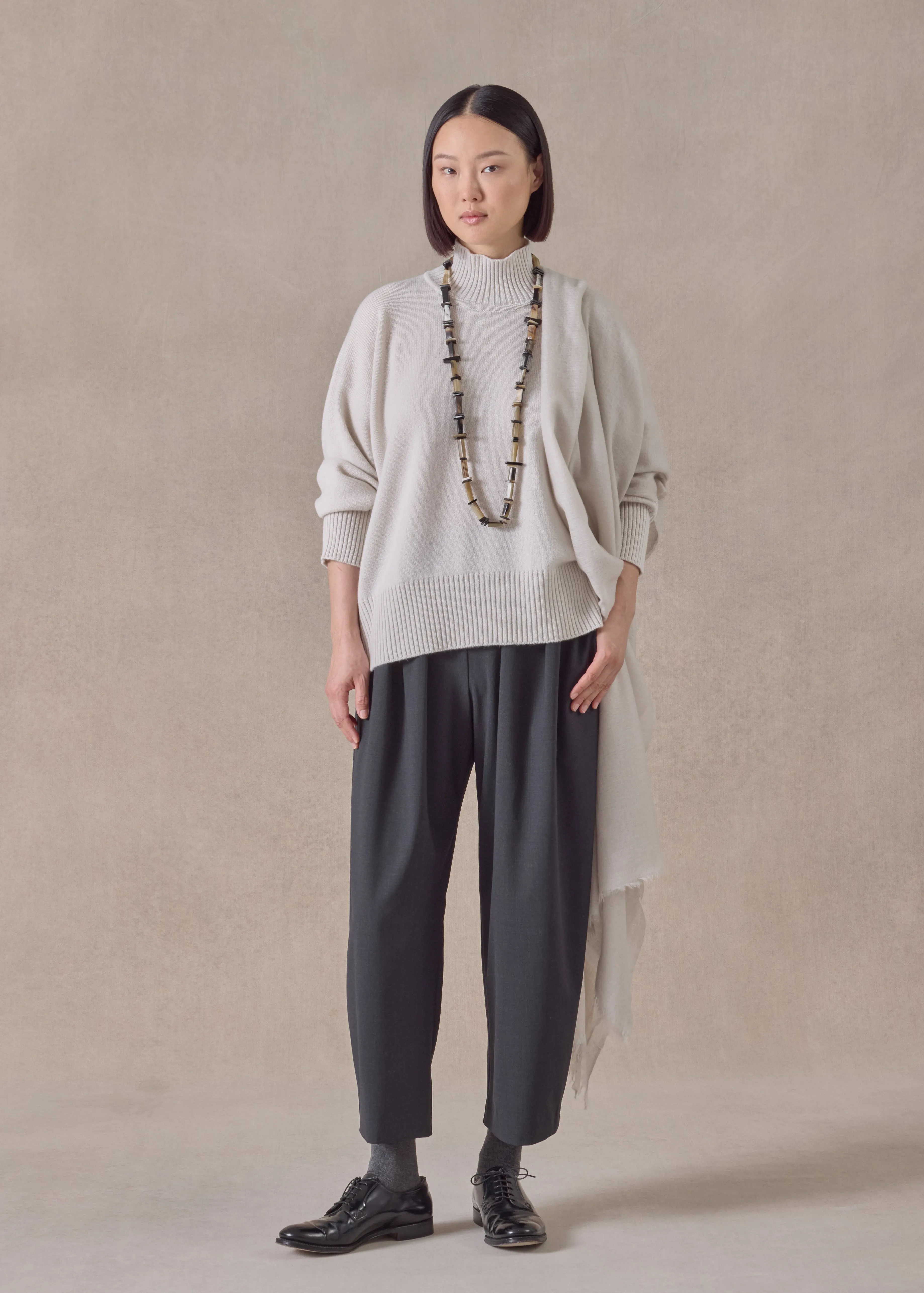 cashmere small long sleeve high neck sweater - mid (wispgrey) sold by eskandar