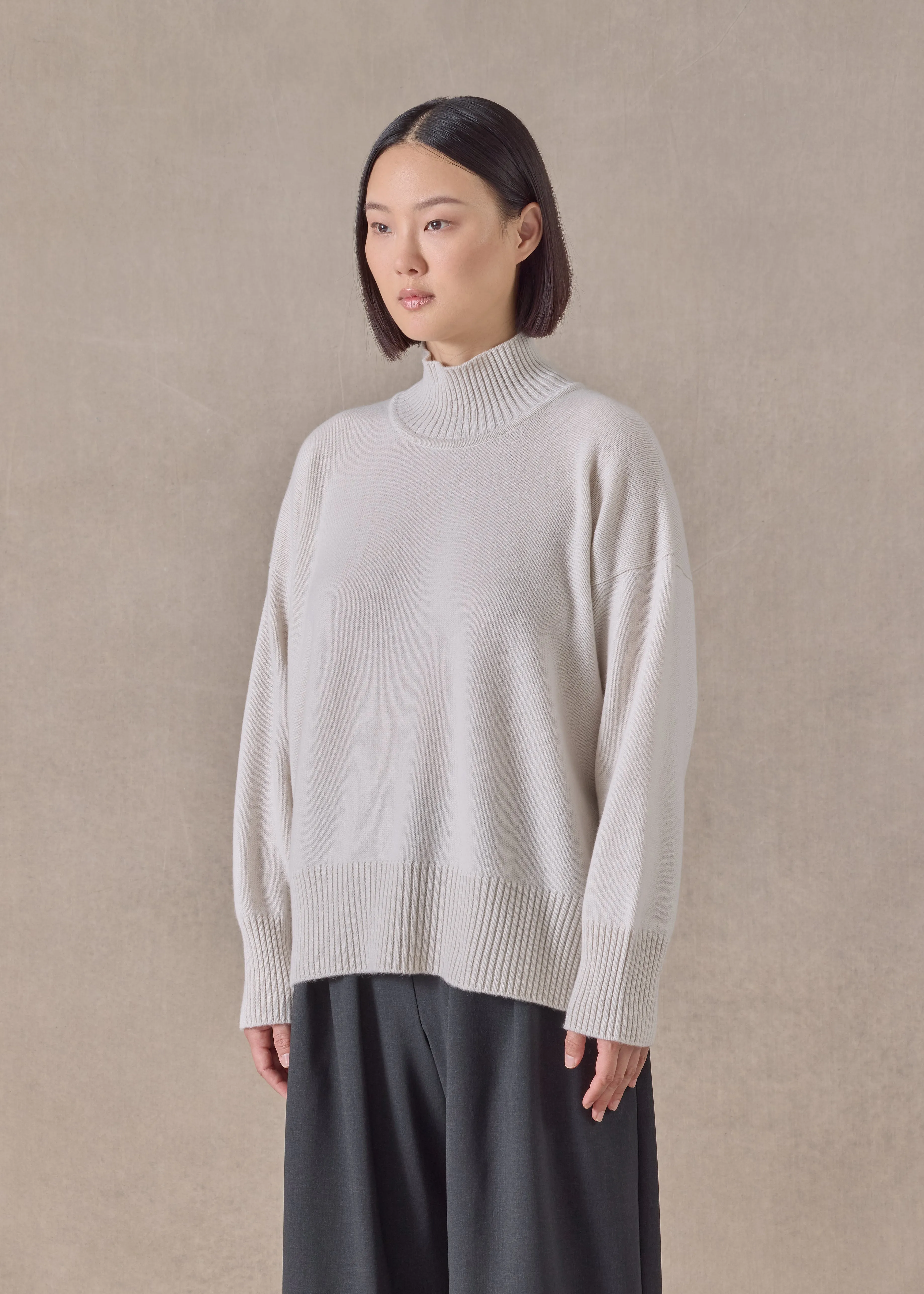 cashmere small long sleeve high neck sweater - mid (wispgrey) sold by eskandar product image thumbnail 2